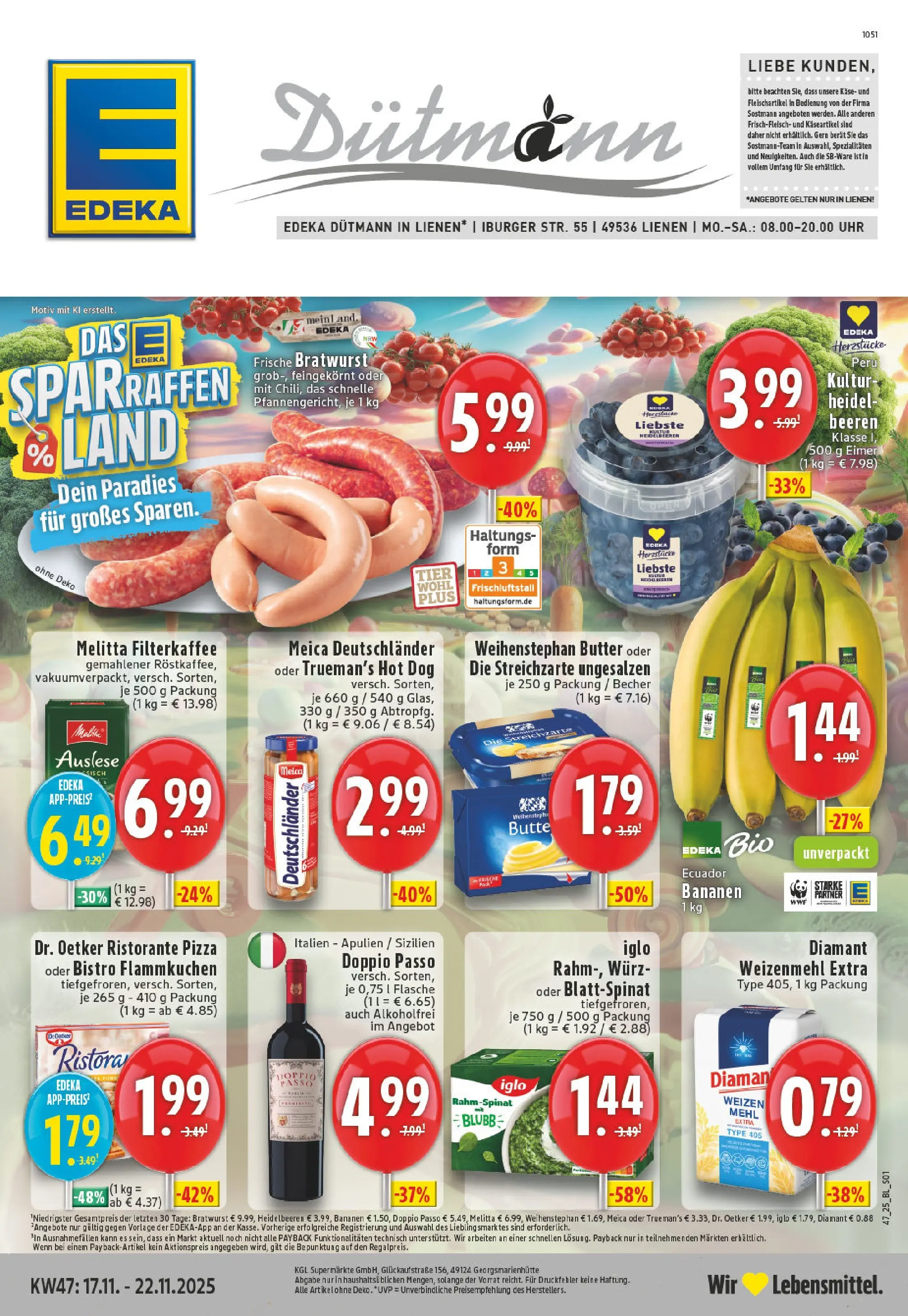 Edeka prospekt Lienen	 (ab 17.11.2025) » Angebote Online | Seite: 1 | Produkte: Melitta, Weizenmehl, Meica, Heidelbeeren