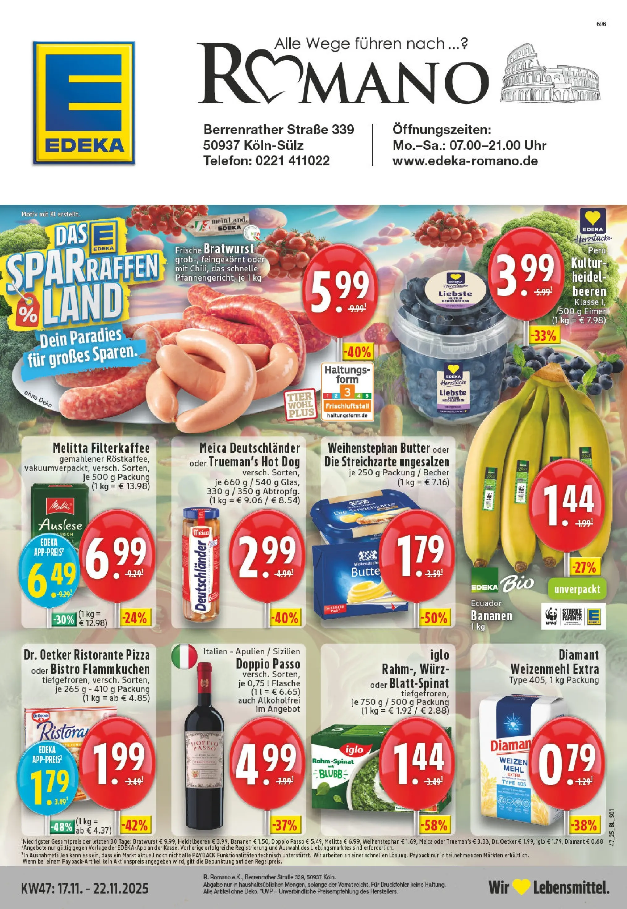 Edeka prospekt Köln-Sülz	 (ab 17.11.2025) » Angebote Online | Seite: 1 | Produkte: Ristorante, Bratwurst, Weizenmehl, Uhr