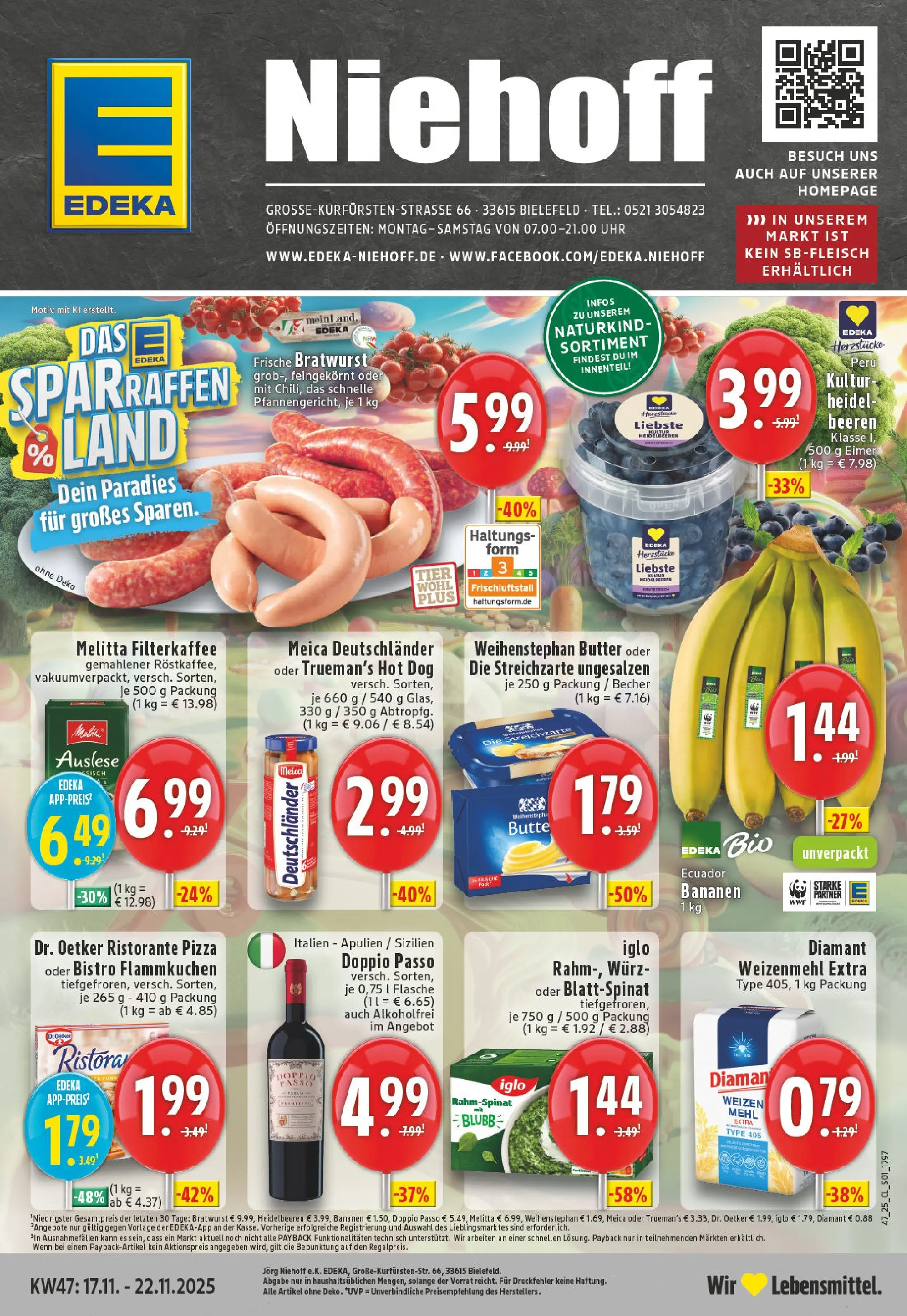 Edeka prospekt Bielefeld	 (ab 17.11.2025) » Angebote Online | Seite: 1 | Produkte: Melitta, Butter, Bananen, Heidelbeeren
