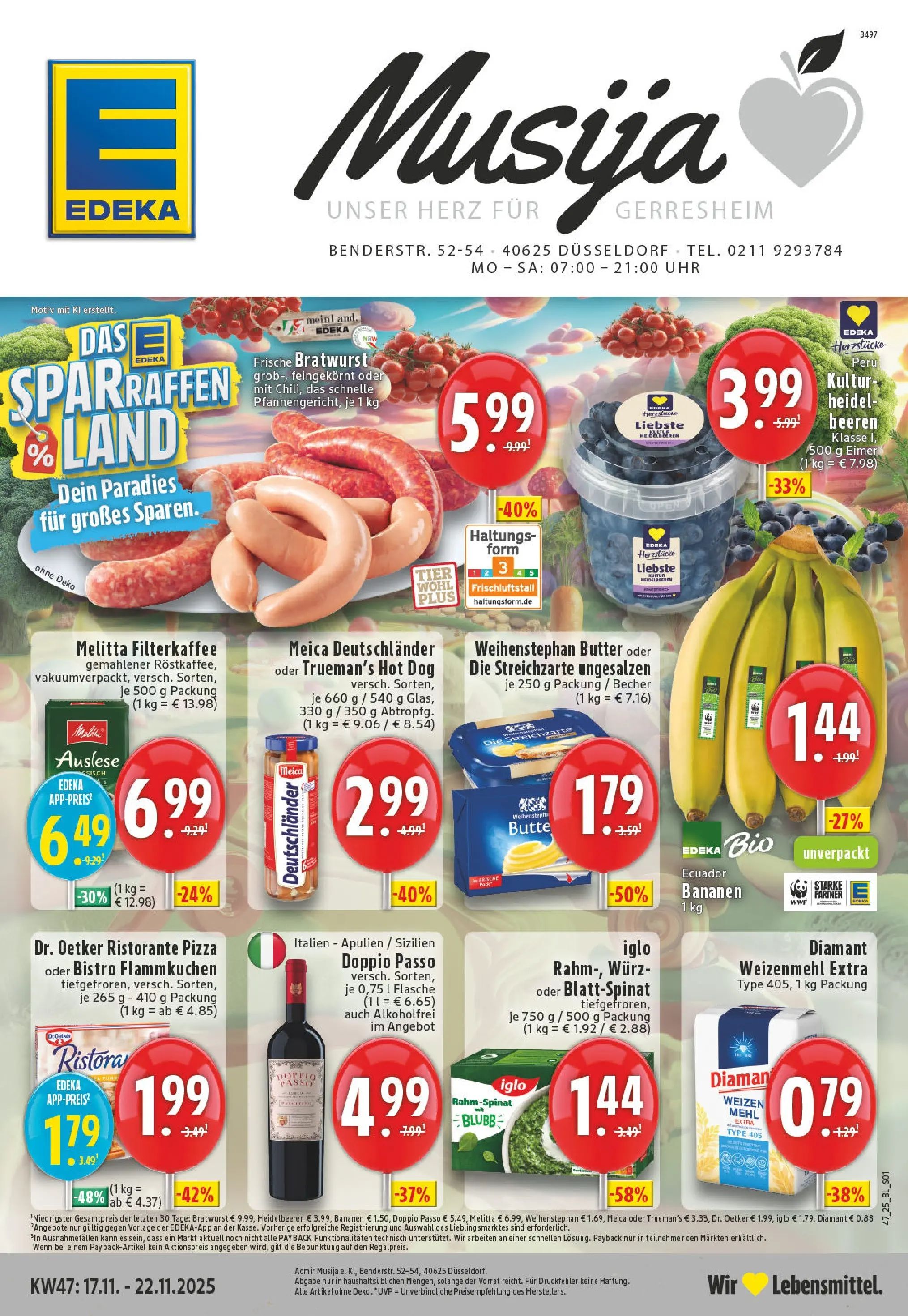 Edeka prospekt Düssseldorf	 (ab 17.11.2025) » Angebote Online | Seite: 1 | Produkte: Butter, Heidelbeeren, Doppio Passo, Uhr