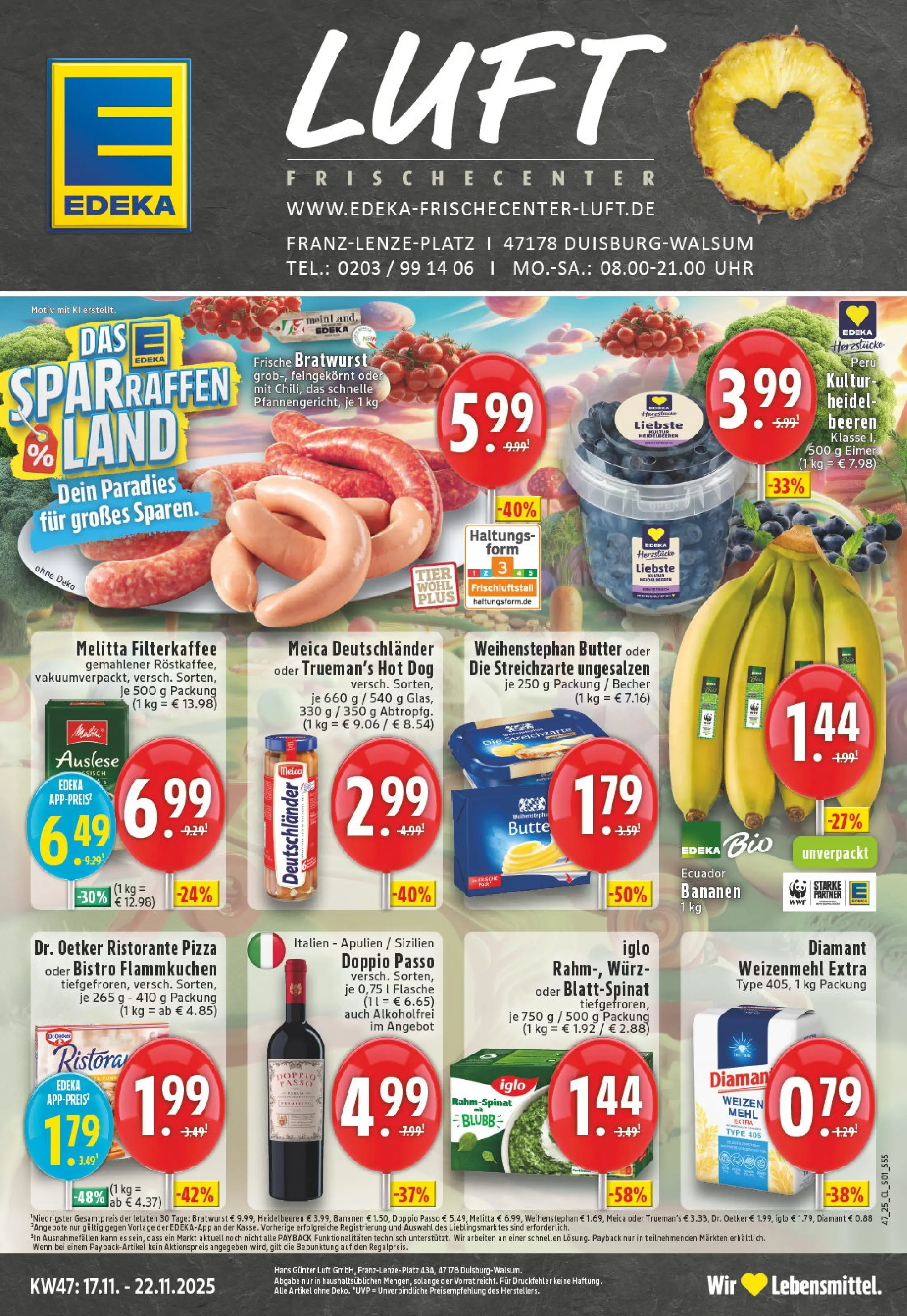 Edeka prospekt Duisburg-Walsum	 (ab 17.11.2025) » Angebote Online | Seite: 1 | Produkte: Iglo, Bratwurst, Doppio Passo, Pizza