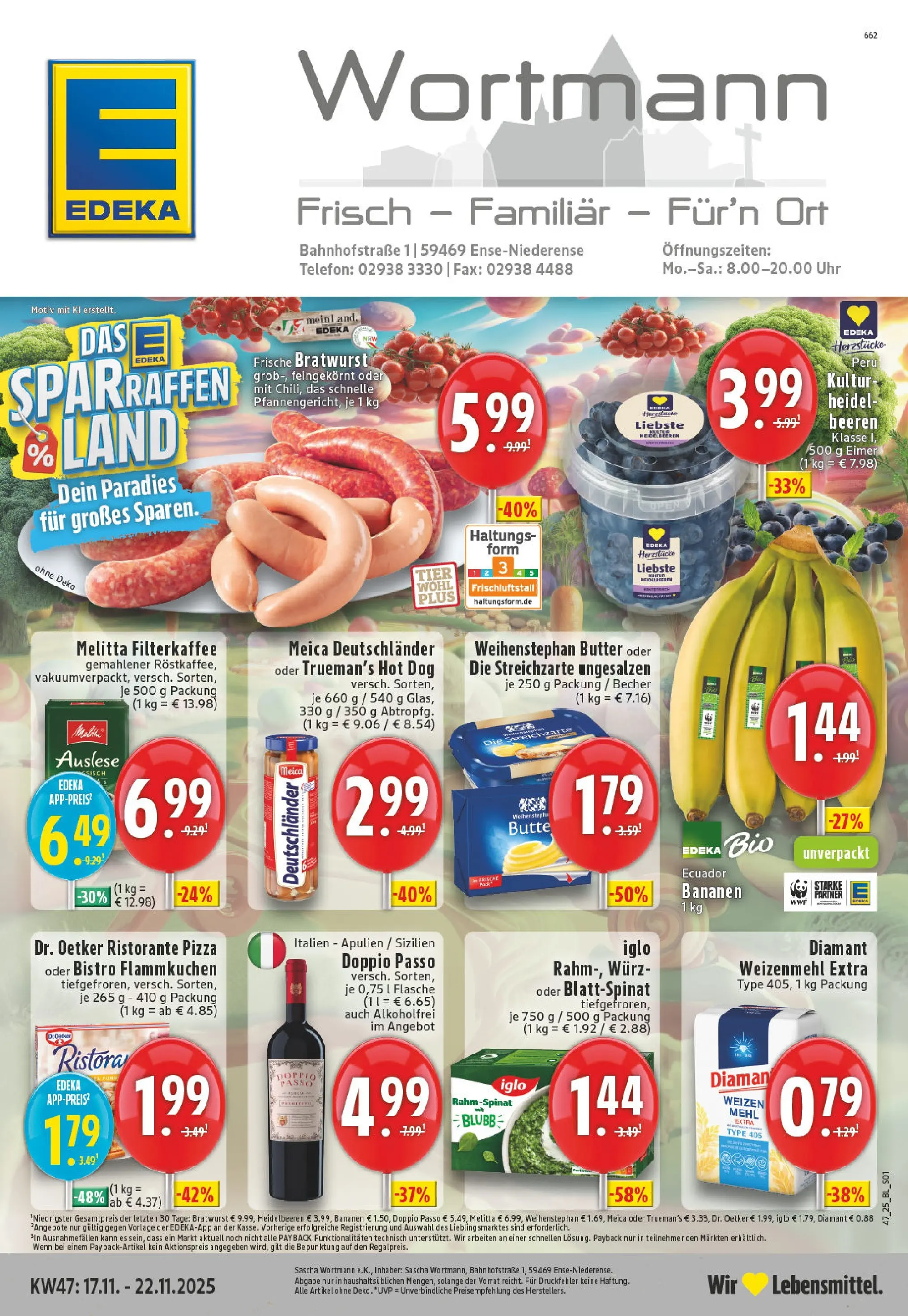 Edeka prospekt Ense-Niederense	 (ab 17.11.2025) » Angebote Online | Seite: 1 | Produkte: Weihenstephan butter, Meica, Doppio Passo, Uhr