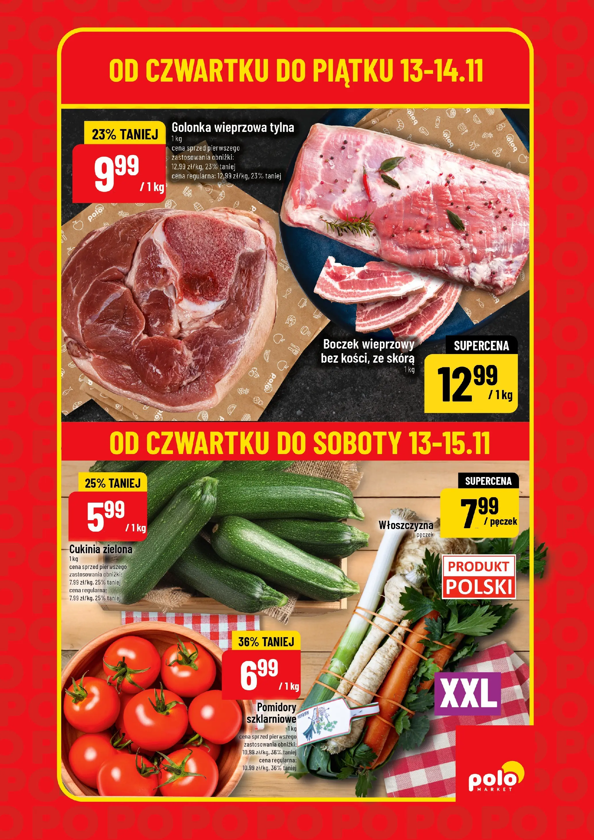 Nowa POLOmarket gazetka od jutra 13.11.2025 (PDF) | Strona: 3 | Produkty: Boczek wieprzowy, Golonka wieprzowa, Boczek, Pomidory