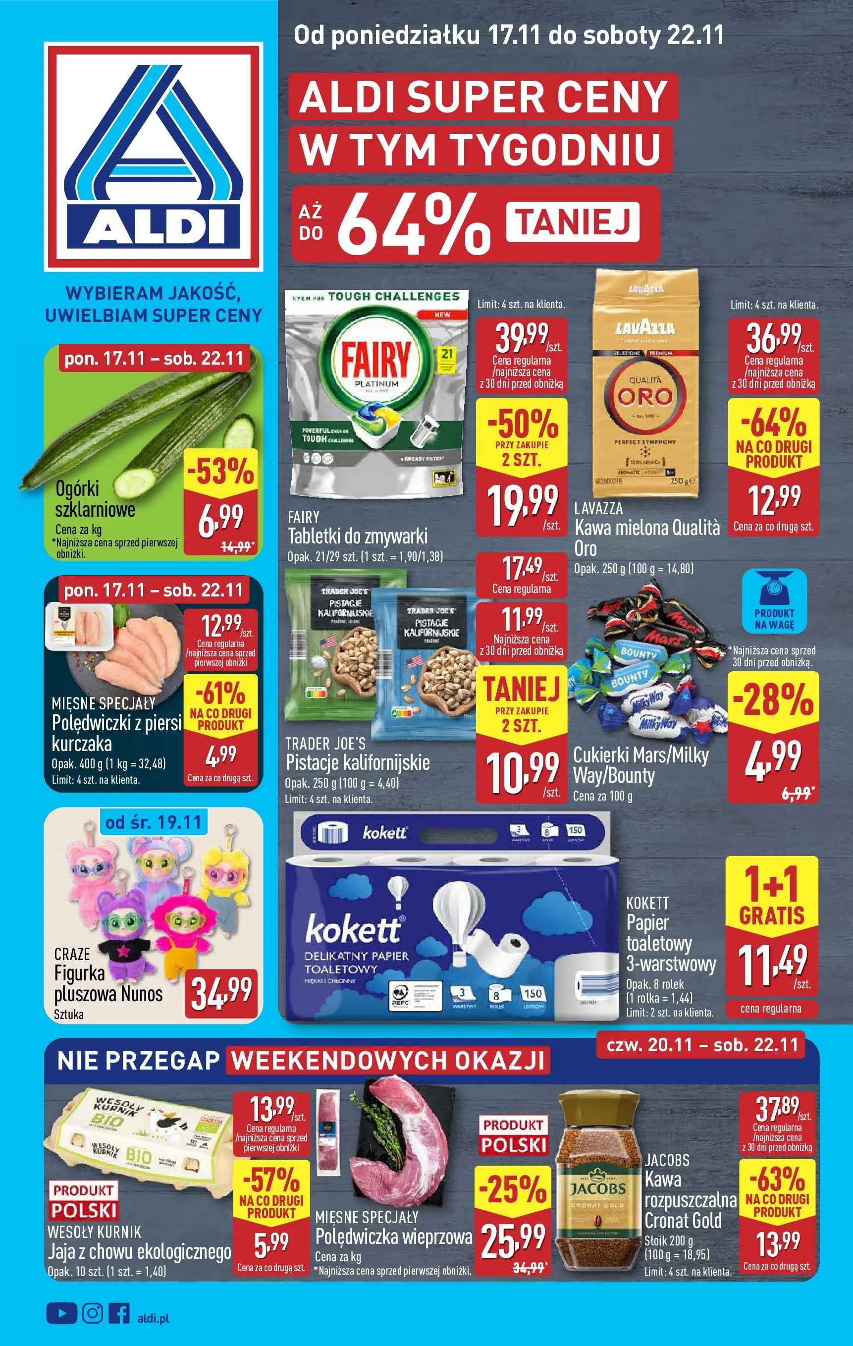 Aldi - Nie przegap tych okazji w ALDI od 16.11.2025 - Ulotka PDF, promocje | Strona: 1 | Produkty: Lavazza, Kawa, Cukierki, Ogórki