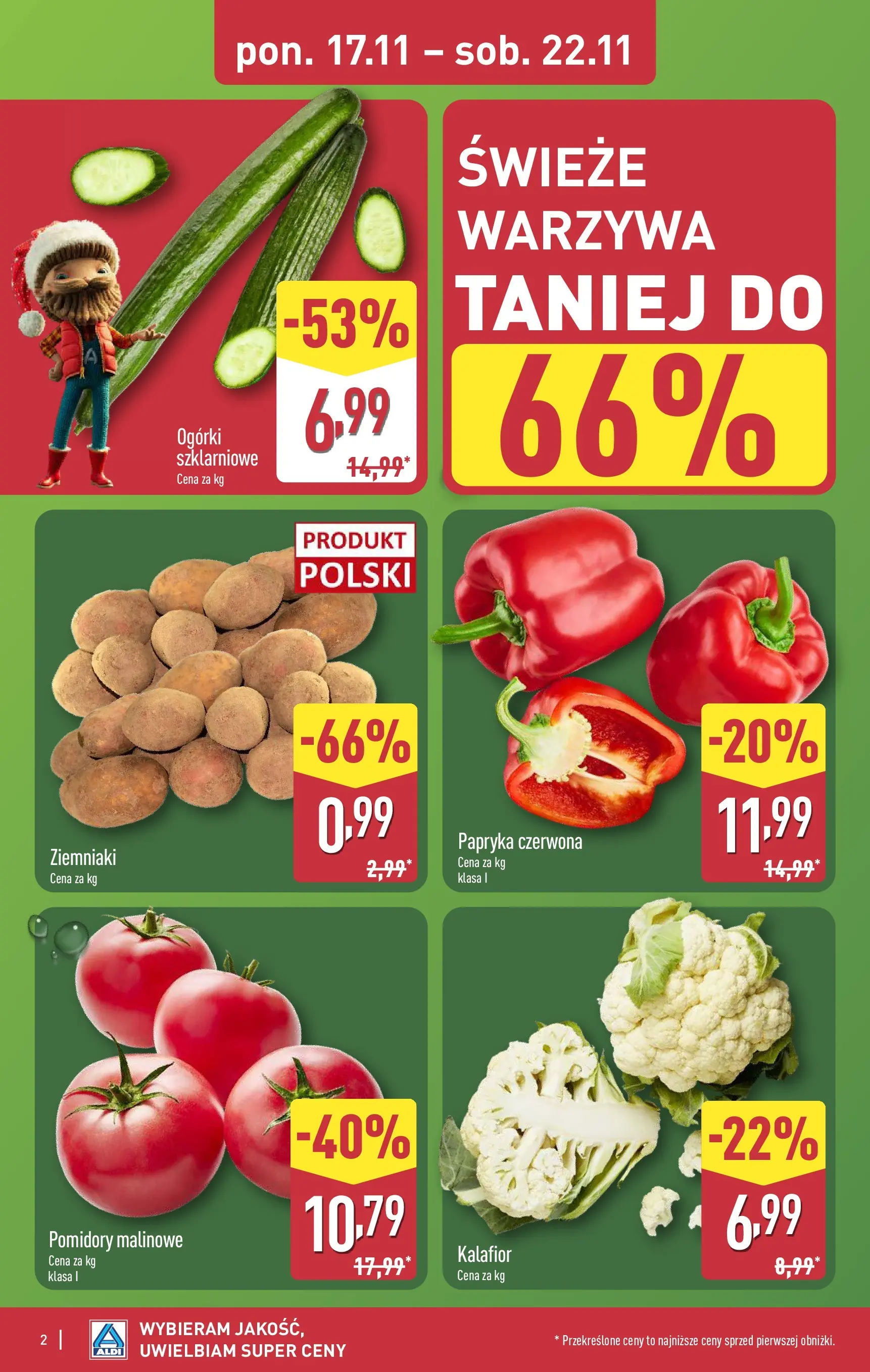 Aldi - Nie przegap tych okazji w ALDI od 16.11.2025 - Ulotka PDF, promocje | Strona: 2 | Produkty: Kalafior, Pomidory malinowe, Pomidory, Warzywa