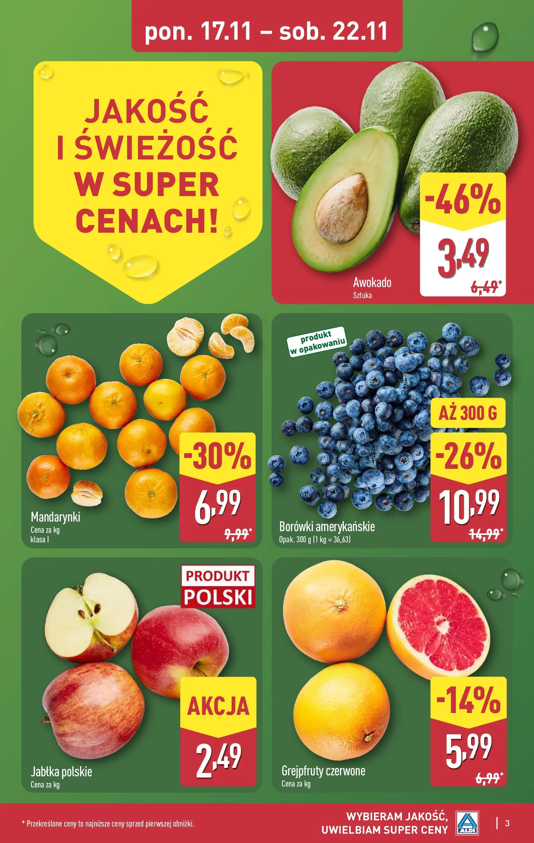 Aldi - Nie przegap tych okazji w ALDI od 16.11.2025 - Ulotka PDF, promocje | Strona: 3 | Produkty: Jabłka, Mandarynki, Awokado