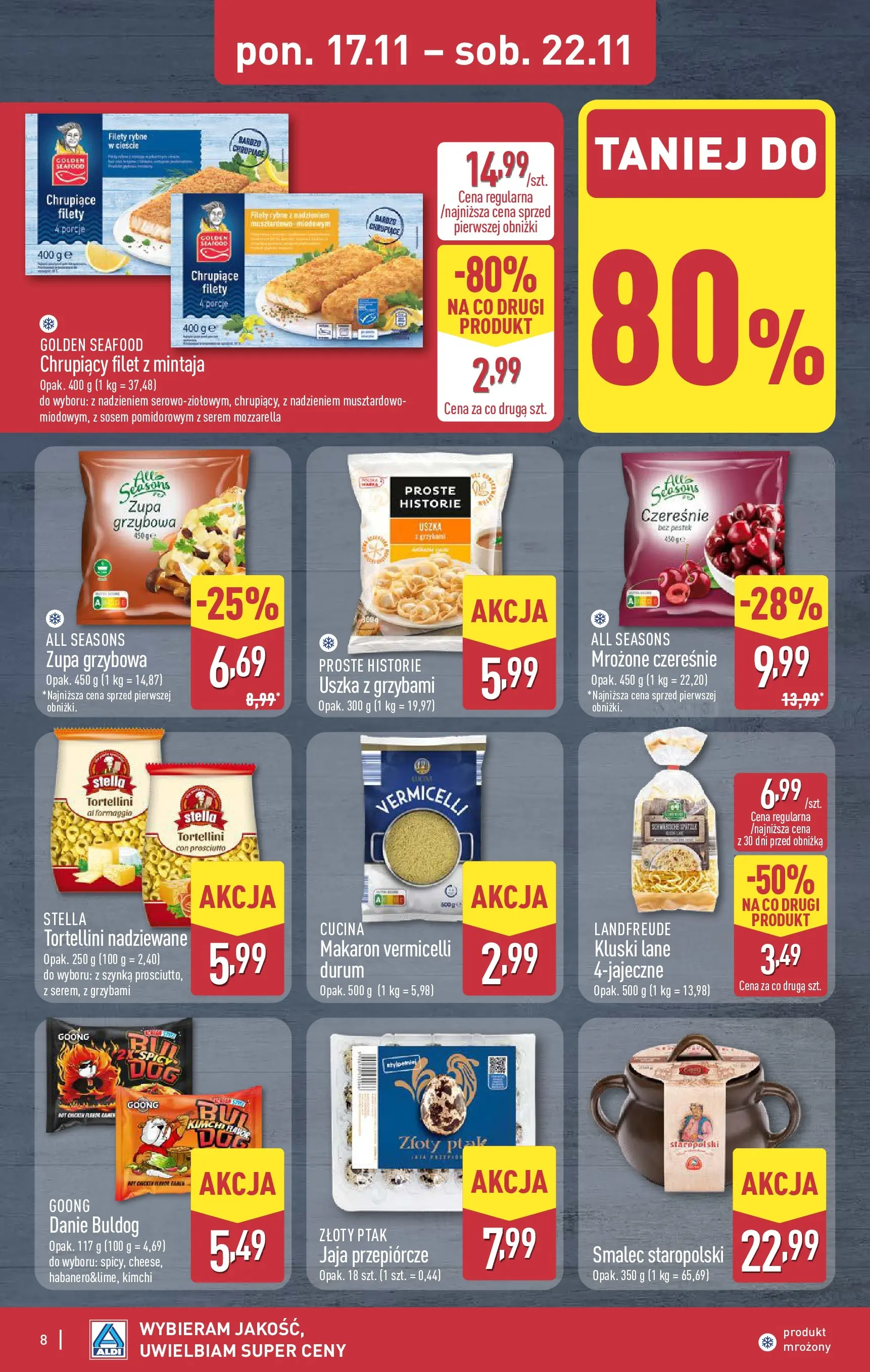 Aldi - Nie przegap tych okazji w ALDI od 16.11.2025 - Ulotka PDF, promocje | Strona: 8 | Produkty: Kimchi, Tortellini, Uszka z grzybami, Mozzarella