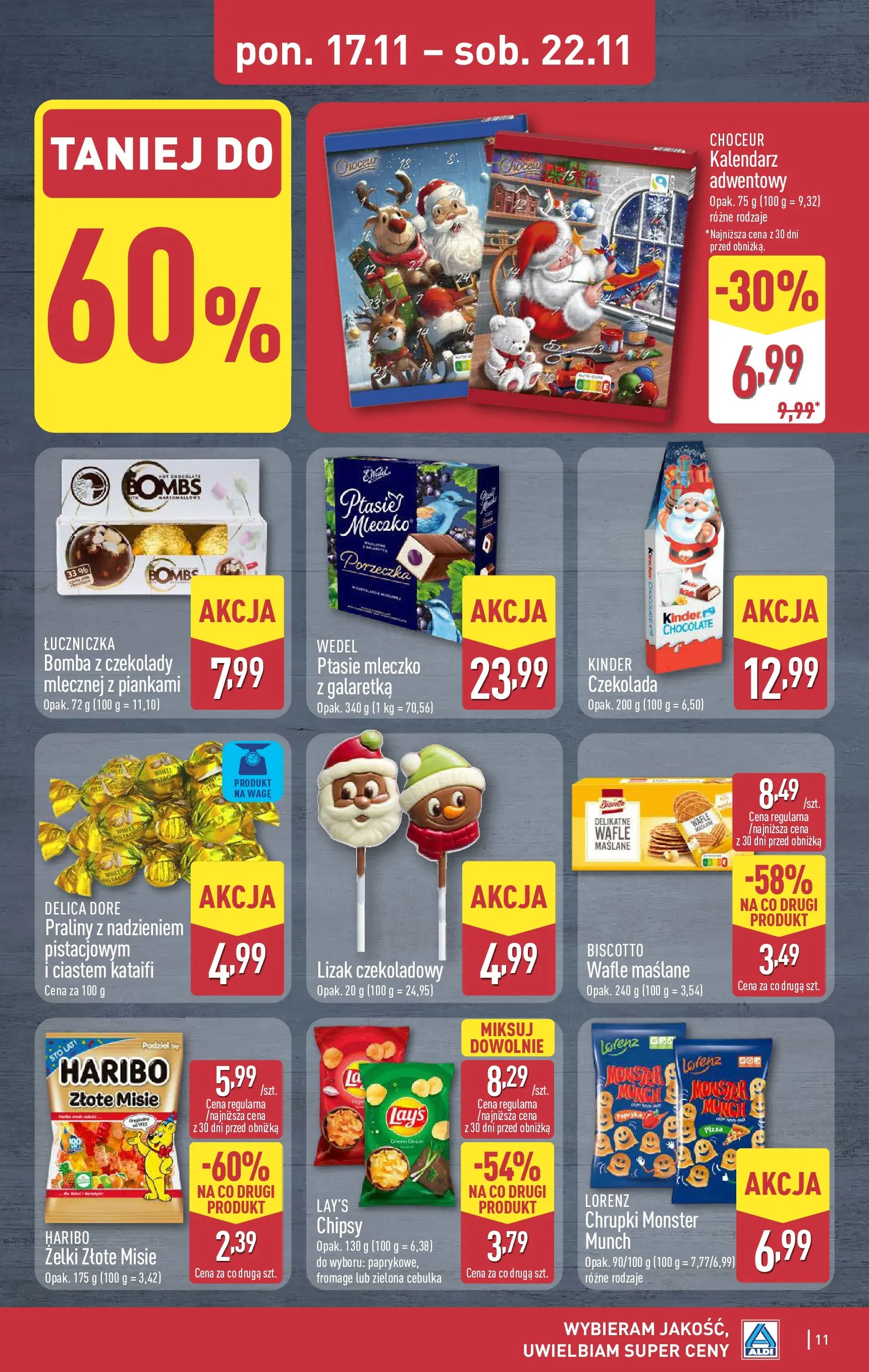 Aldi - Nie przegap tych okazji w ALDI od 16.11.2025 - Ulotka PDF, promocje | Strona: 11 | Produkty: Czekolady, Chrupki, Kalendarz adwentowy, Czekolada