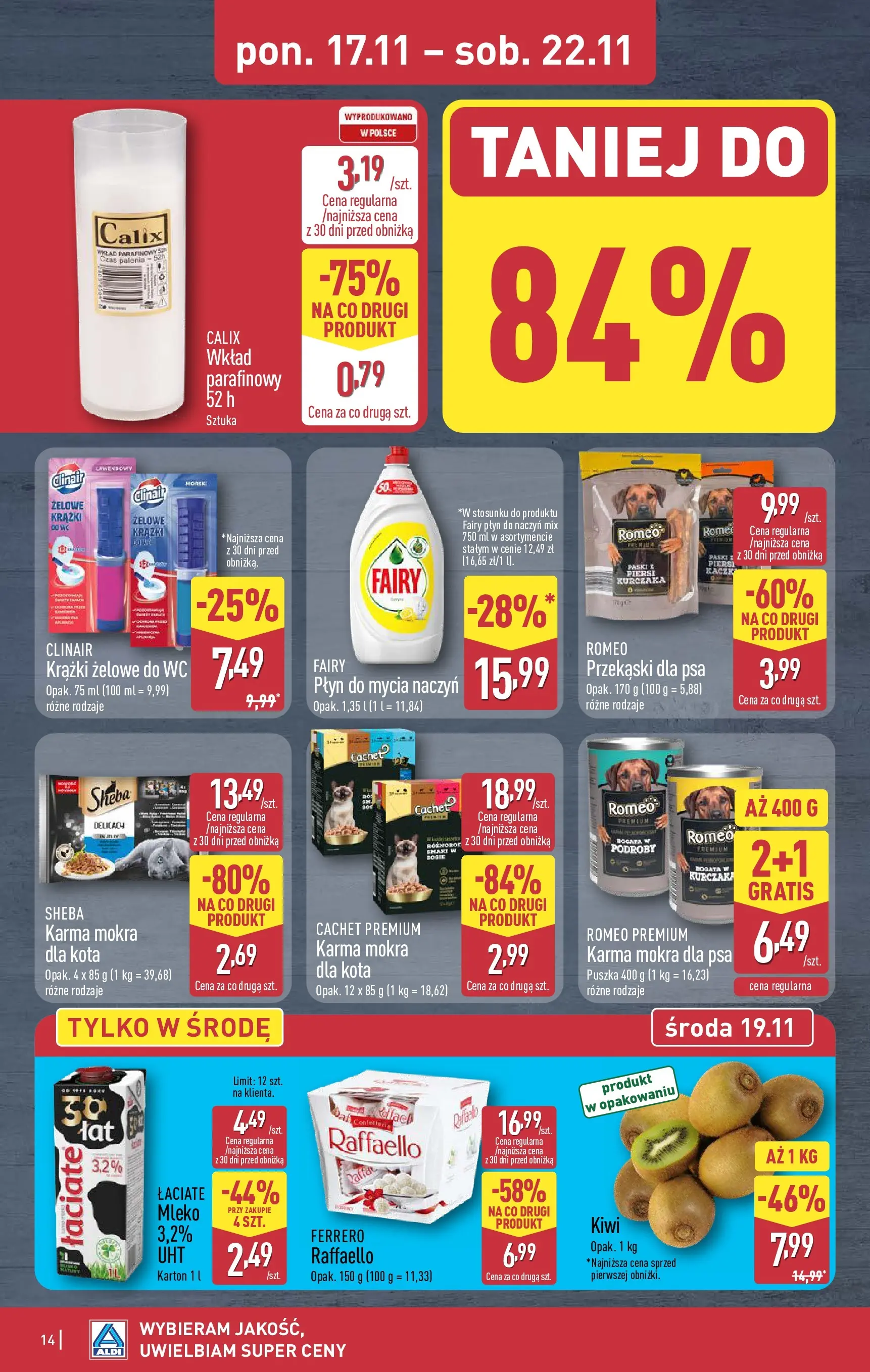 Aldi - Nie przegap tych okazji w ALDI od 16.11.2025 - Ulotka PDF, promocje | Strona: 14 | Produkty: Mleko, Kiwi, Fairy, Płyn do mycia naczyń