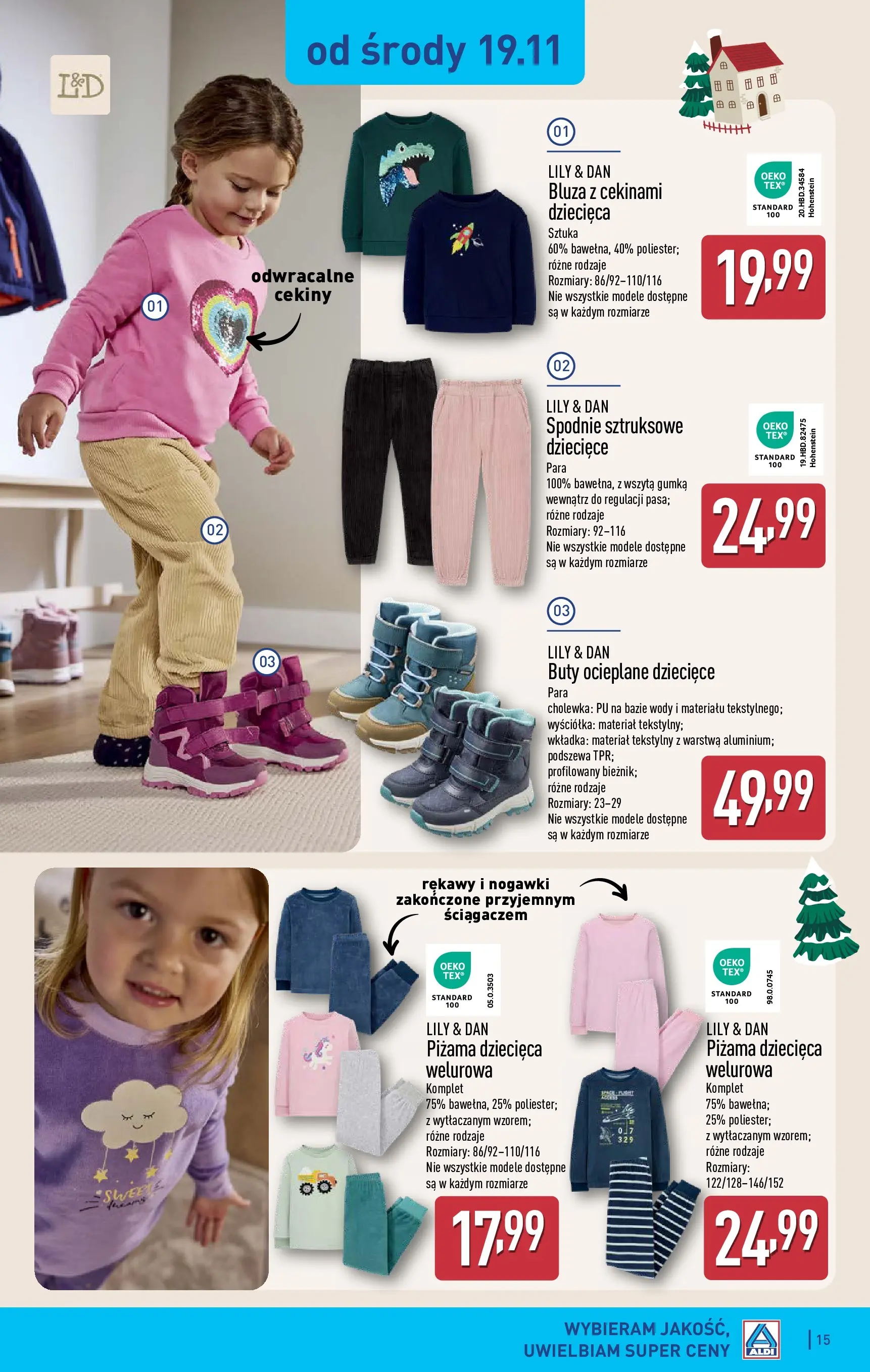 Aldi - Nie przegap tych okazji w ALDI od 16.11.2025 - Ulotka PDF, promocje | Strona: 15 | Produkty: Spodnie, Piżama, Buty