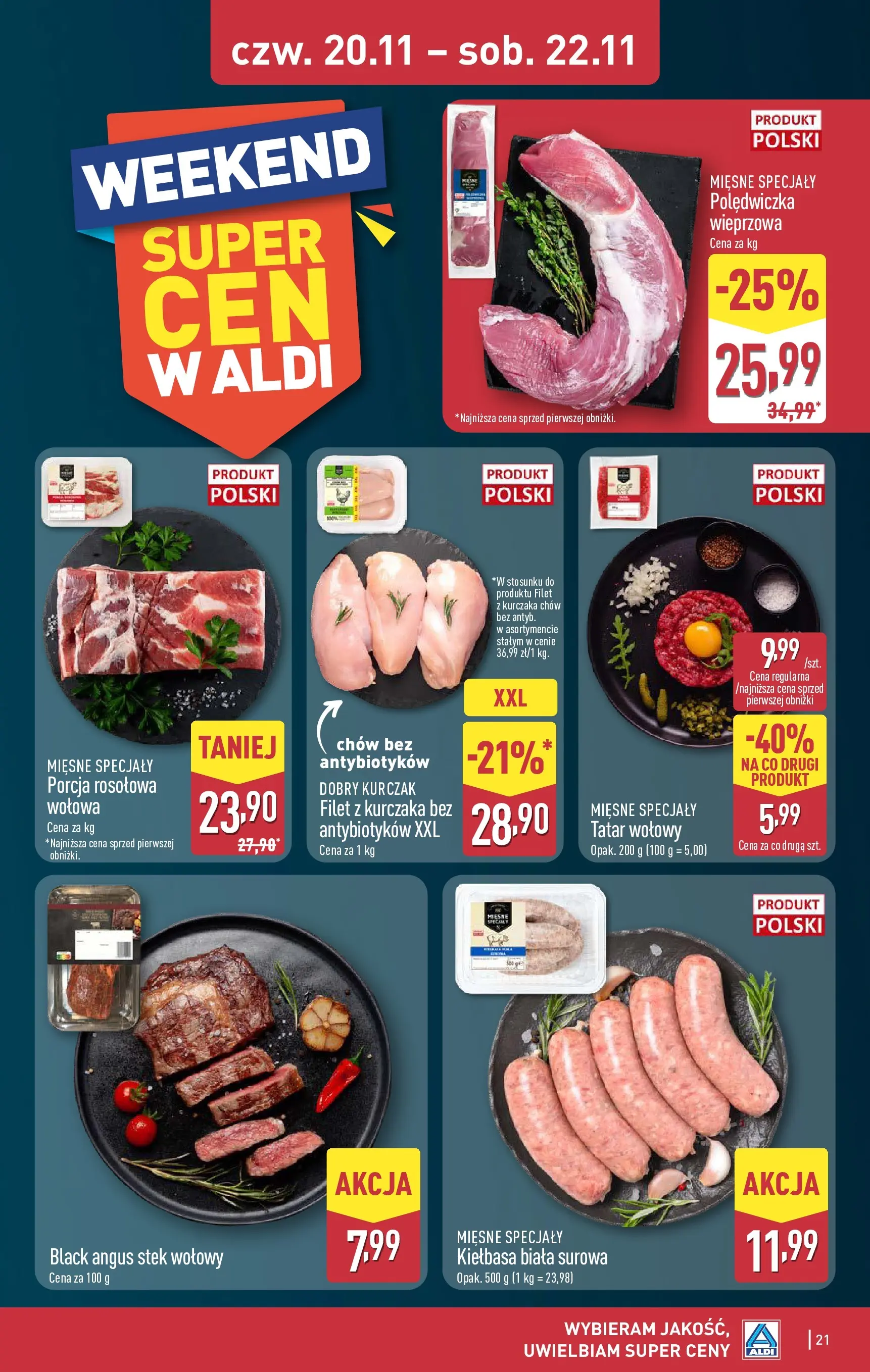 Aldi - Nie przegap tych okazji w ALDI od 16.11.2025 - Ulotka PDF, promocje | Strona: 21 | Produkty: Kurczak, Tatar wołowy, Filet z kurczaka, Tatar