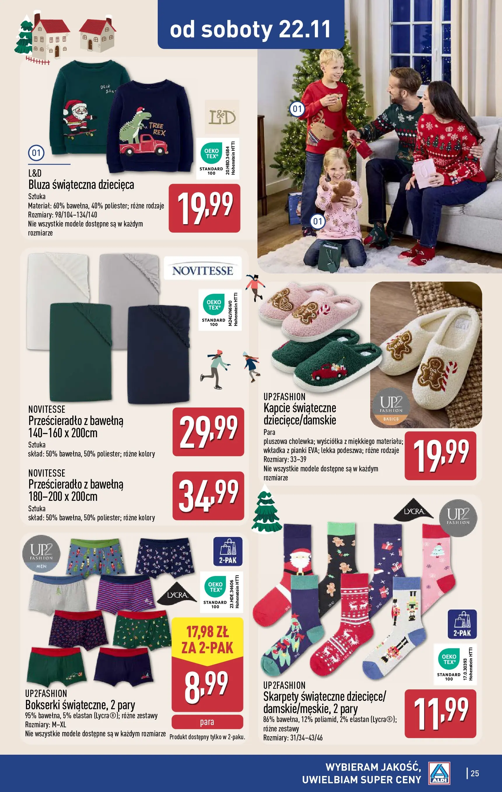 Aldi - Nie przegap tych okazji w ALDI od 16.11.2025 - Ulotka PDF, promocje | Strona: 25 | Produkty: Skarpety, Bokserki, Kapcie, Pianki