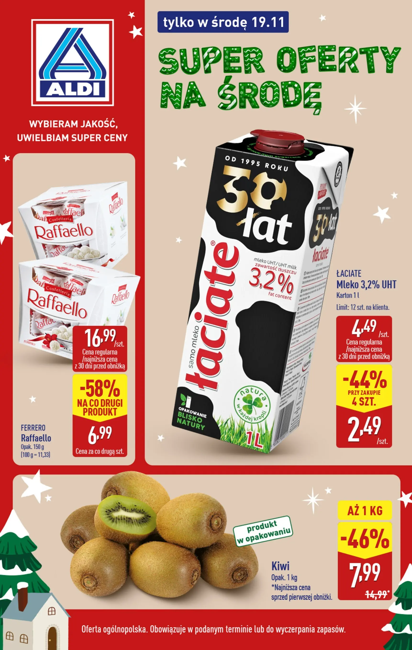 Aldi Gazetka - Tylko w środę od 19.11.2025 - Ulotka PDF, promocje | Strona: 1 | Produkty: Mleko, Kiwi