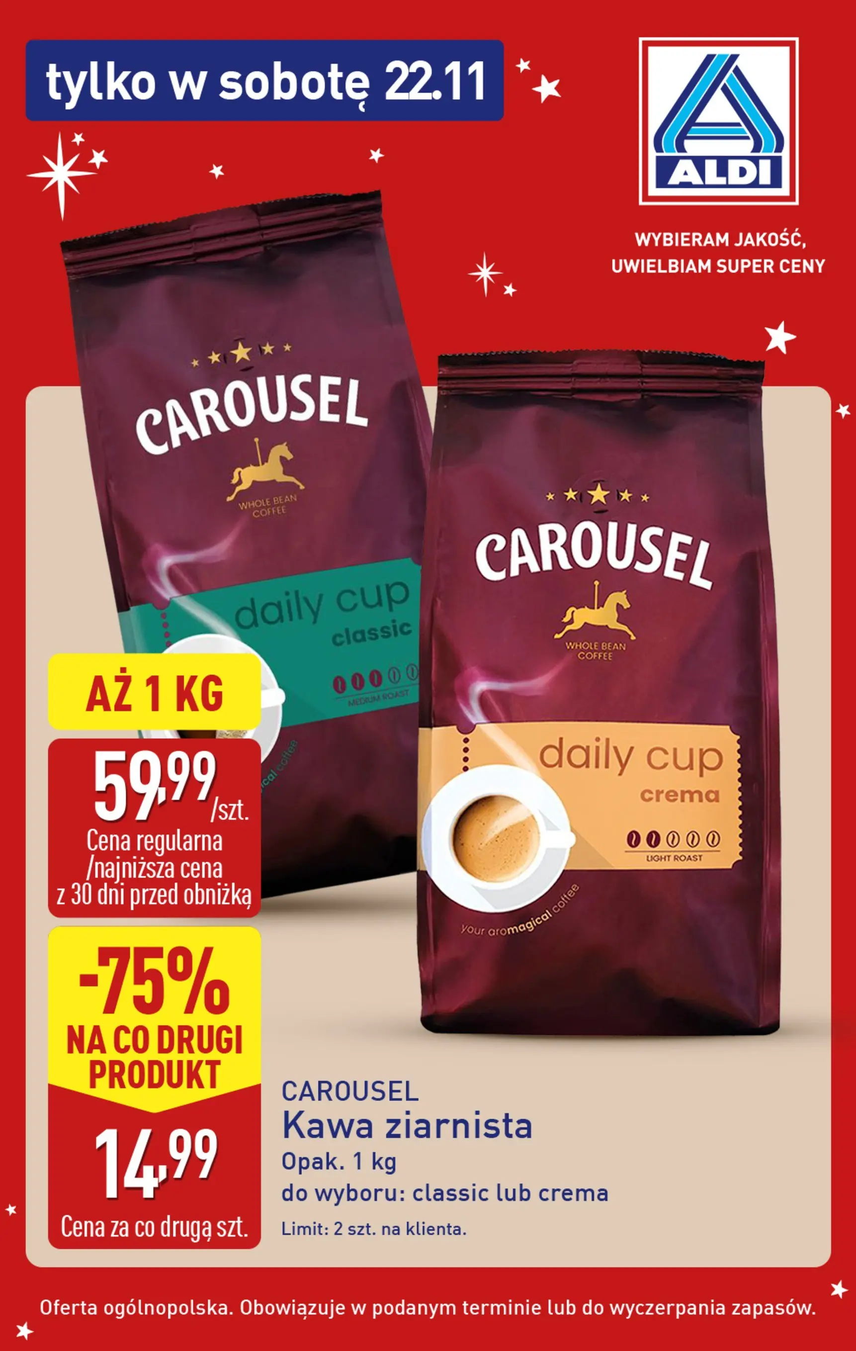 Aldi Gazetka - Tylko w sobotę od 22.11.2025 - Ulotka PDF, promocje | Strona: 2 | Produkty: Kawa ziarnista, Kawa