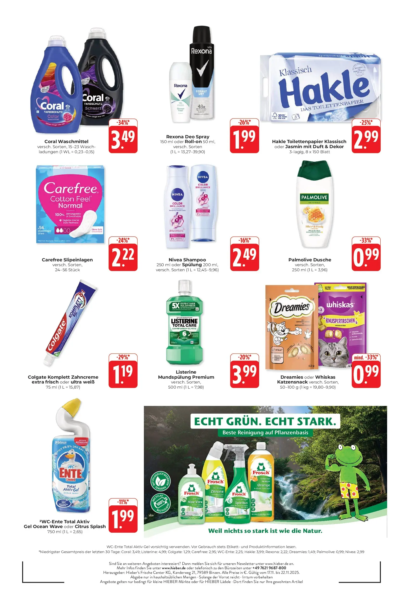 Entdecke - Hieber's Frischecenter: Meine Woche (ab 16.11.2025) zum Blättern | Seite: 16 | Produkte: Dusche, Shampoo, Spülung, Listerine