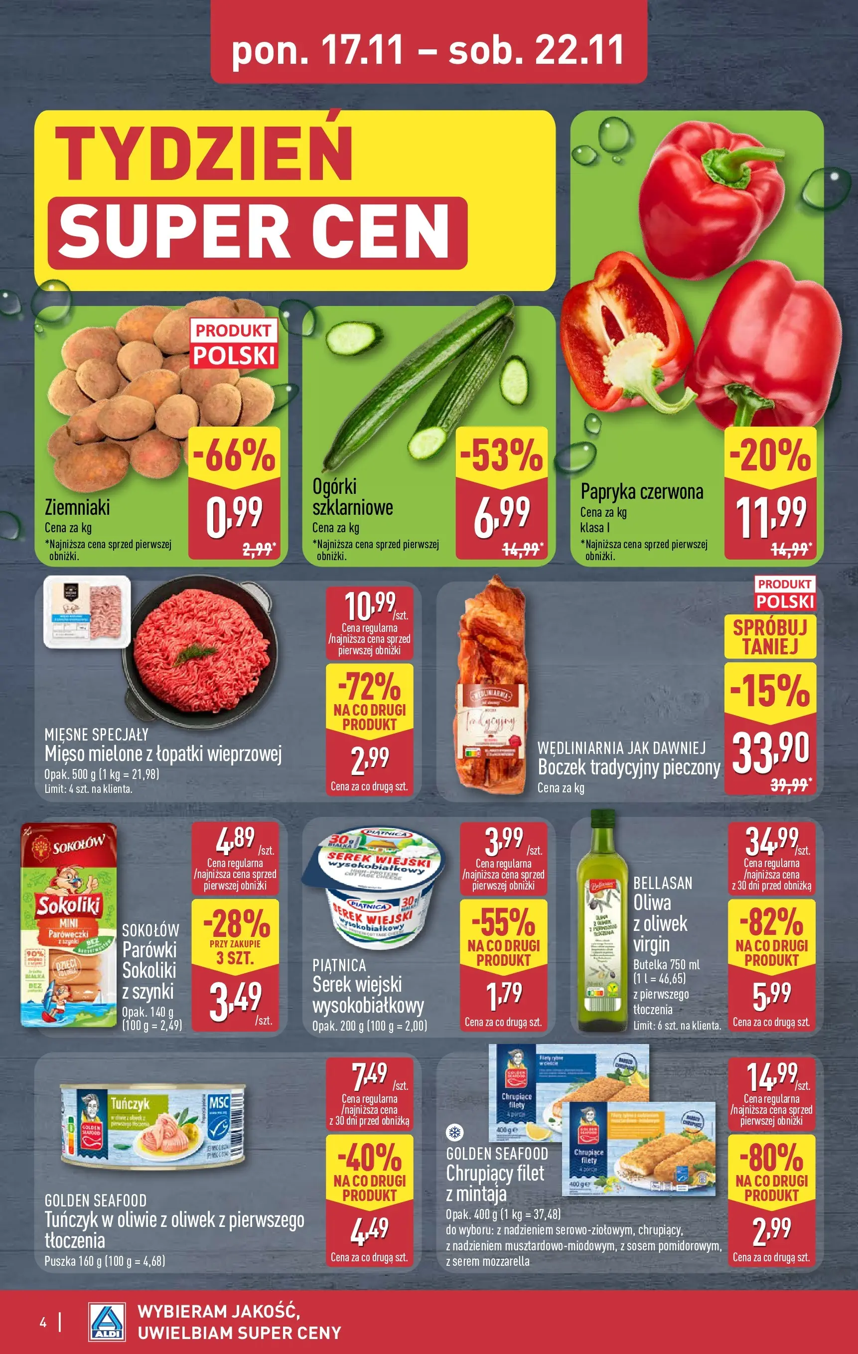 Aldi Gazetka - Okazje na weekend od 20.11.2025 - Ulotka PDF, promocje | Strona: 4 | Produkty: Serek, Boczek, Ogórki, Ziemniaki