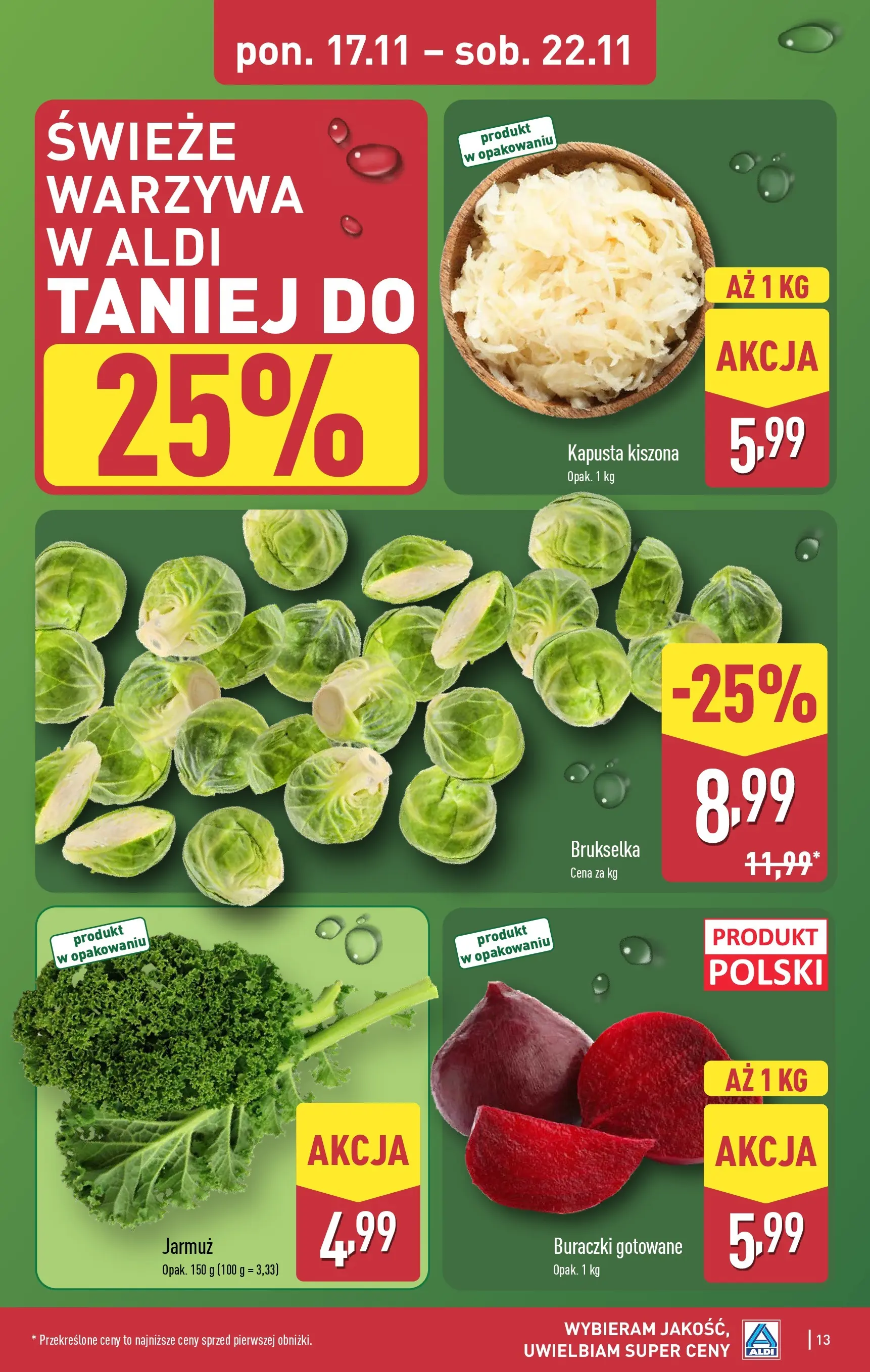 Aldi Gazetka - Okazje na weekend od 20.11.2025 - Ulotka PDF, promocje | Strona: 13 | Produkty: Kapusta, Kapusta kiszona, Jarmuż, Warzywa