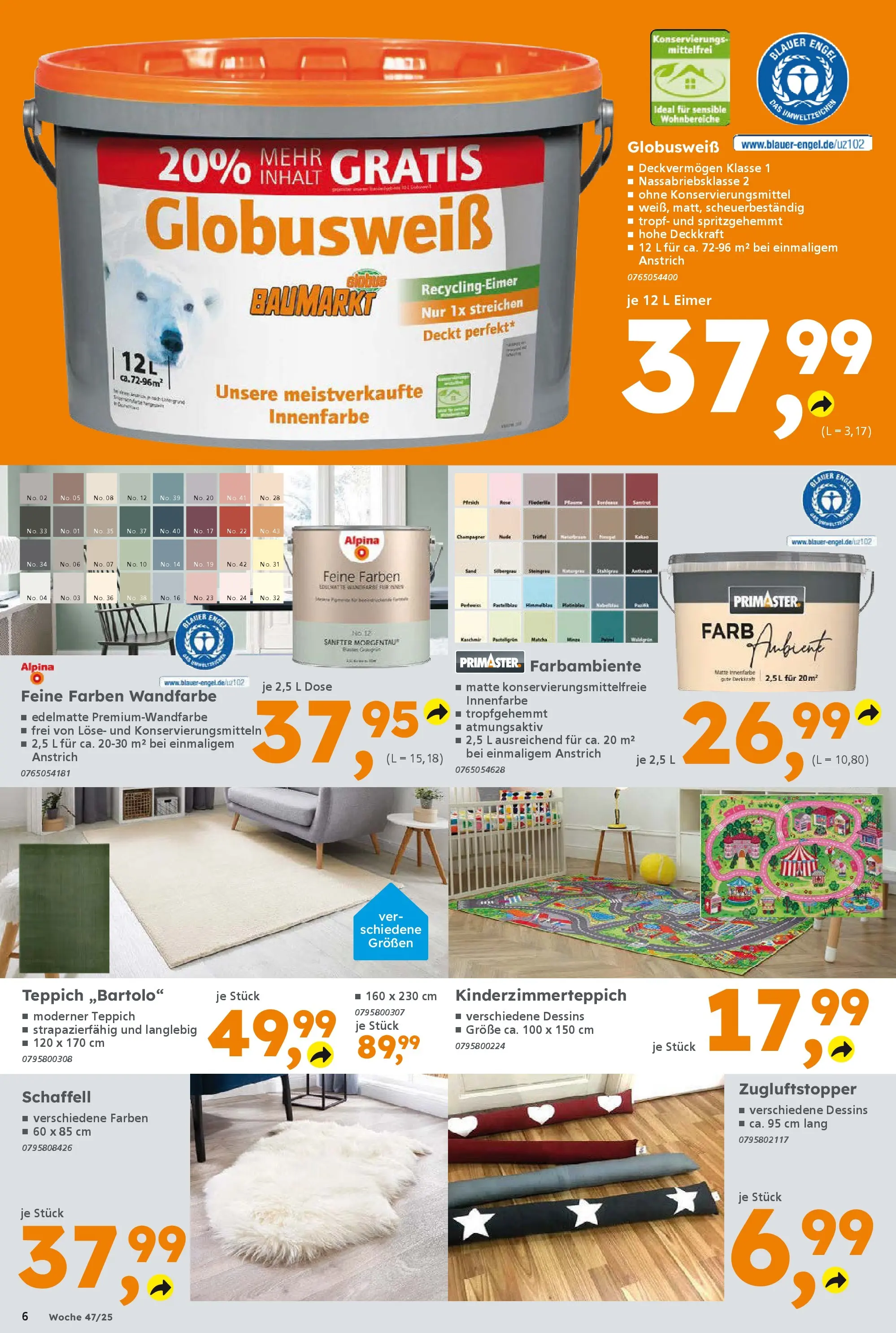 Globus Baumarkt prospekt Forchheim	 (ab 16.11.2025) zum Blättern | Seite: 6 | Produkte: Teppich, Wandfarbe, Pfirsich