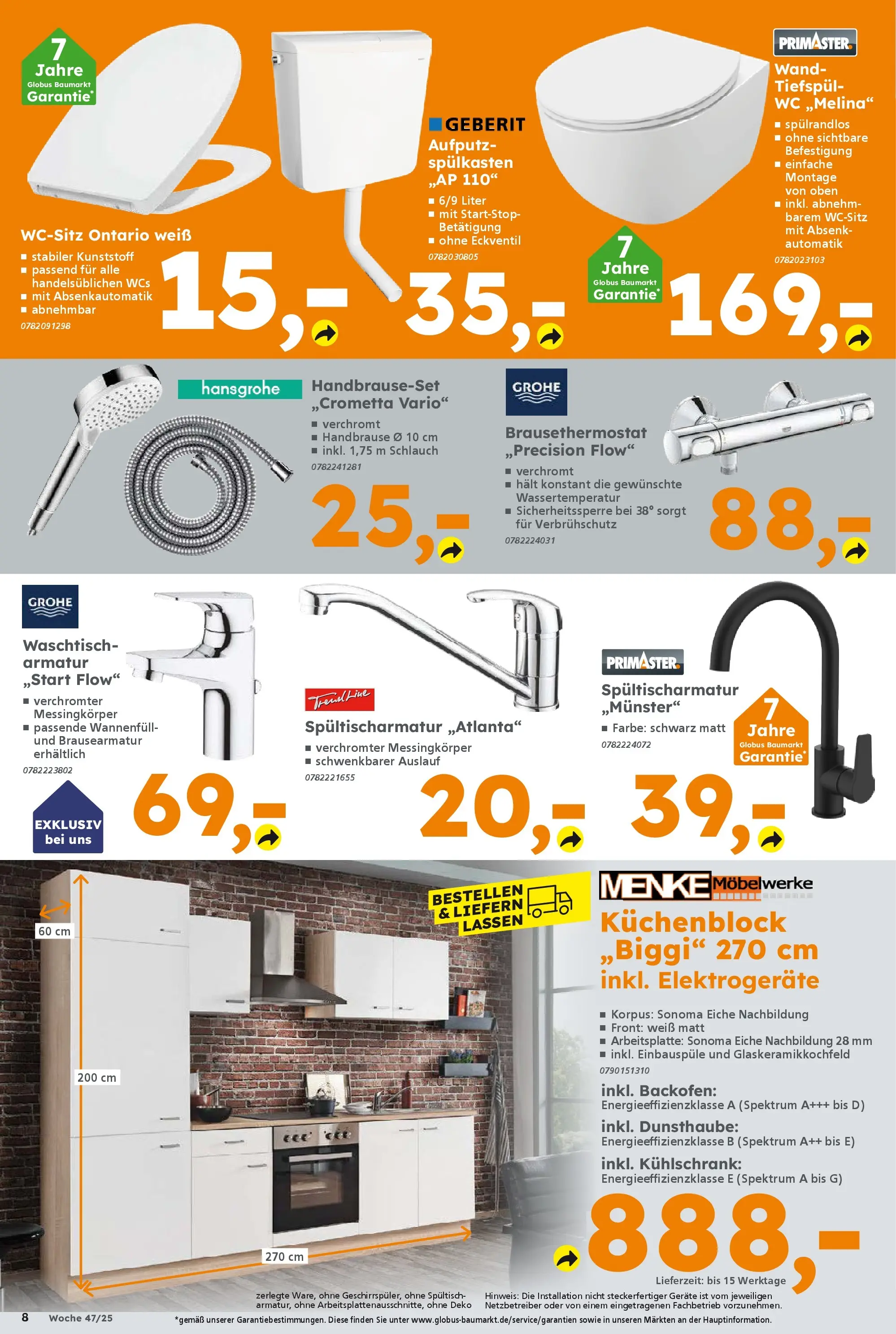 Globus Baumarkt prospekt Forchheim	 (ab 16.11.2025) zum Blättern | Seite: 8 | Produkte: Küchenblock, Kühlschrank, Armatur, Waschtisch