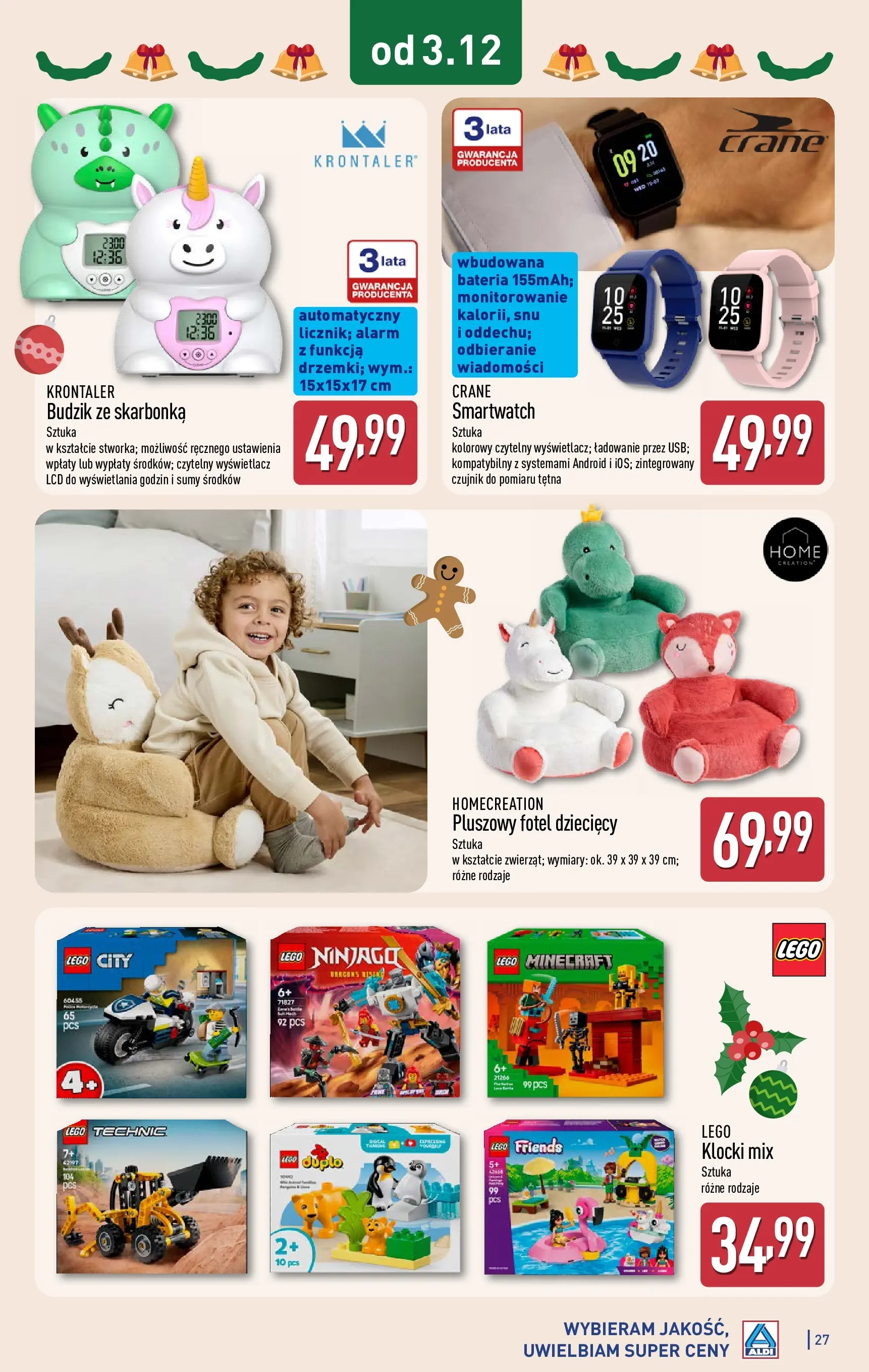 Aldi gazetka od 05.11.2025 | Boże Narodzenie 🎄🎁 | Strona: 27 | Produkty: Smartwatch, Lego, Fotel, Bateria
