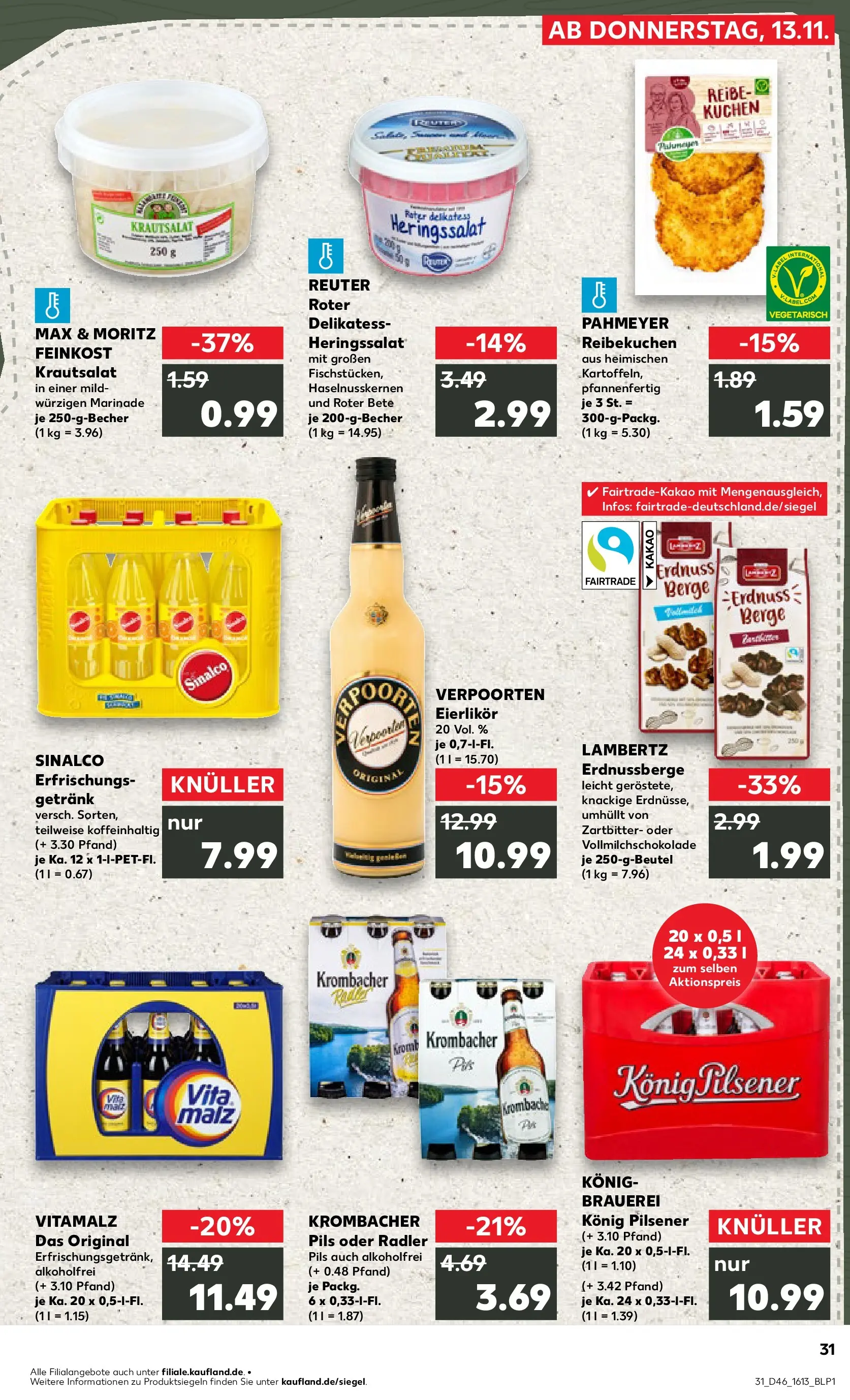 Prospekt Kaufland ab 17.11.2025 » Angebote Online zum Blättern | Seite: 31 | Produkte: Sinalco, Konig pilsener, Pils, Kuchen
