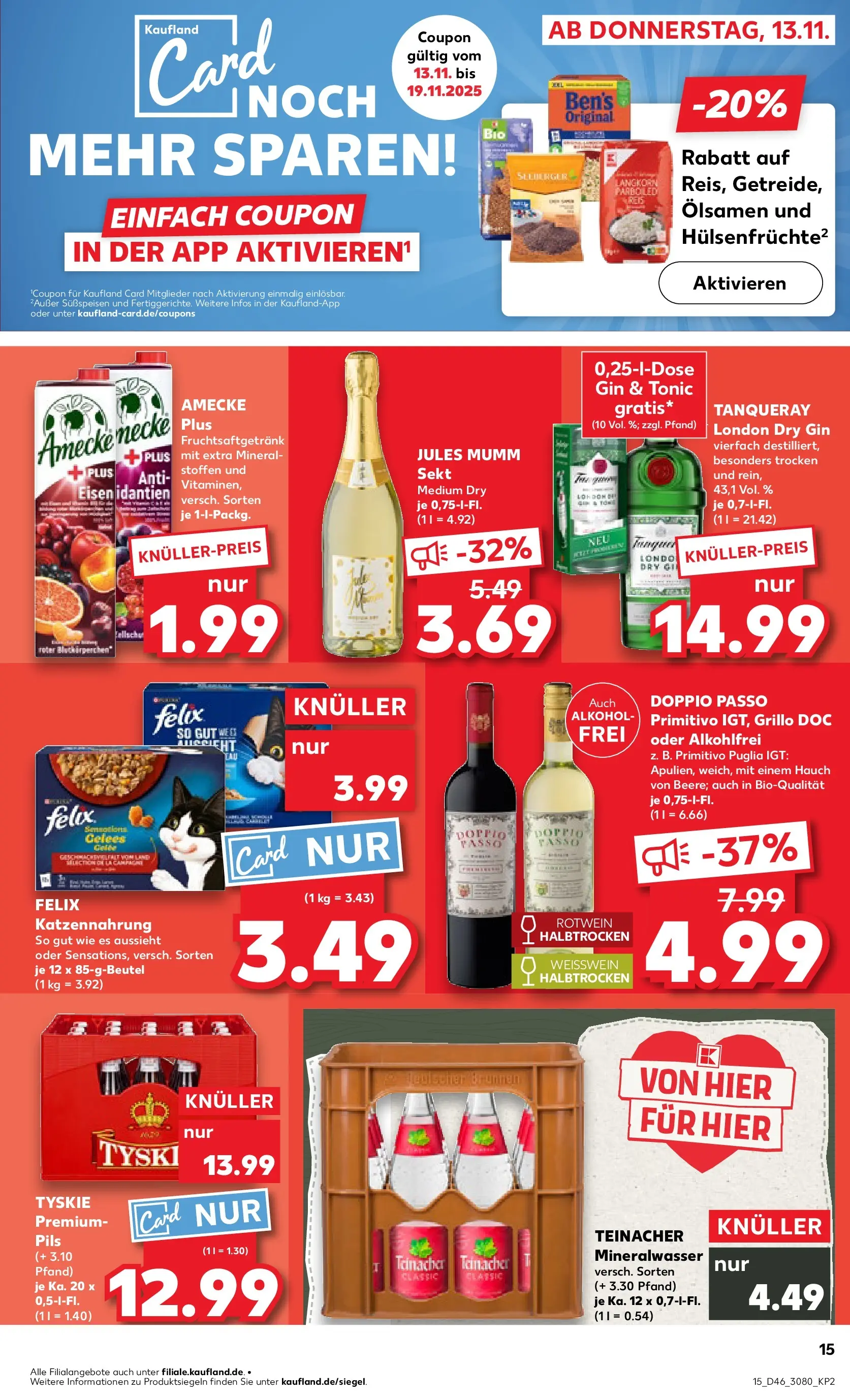 Prospekt Kaufland ab 17.11.2025 » Angebote Online zum Blättern | Seite: 15 | Produkte: Weißwein, Rotwein, Pils, Doppio passo primitivo