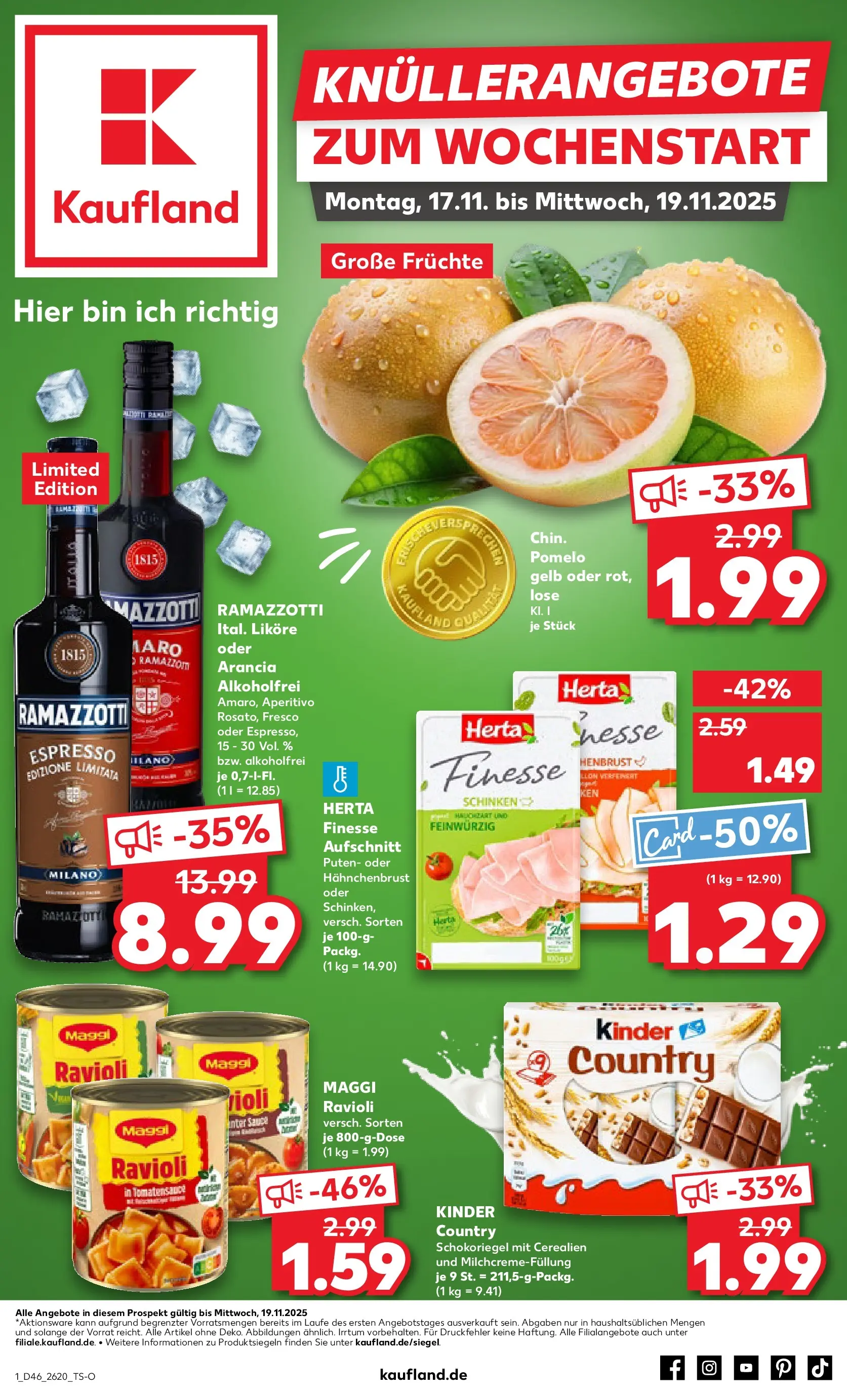 Prospekt Kaufland ab 17.11.2025 » Angebote Online zum Blättern | Seite: 1 | Produkte: Maggi, Schinken, Herta finesse, Hahnchenbrust