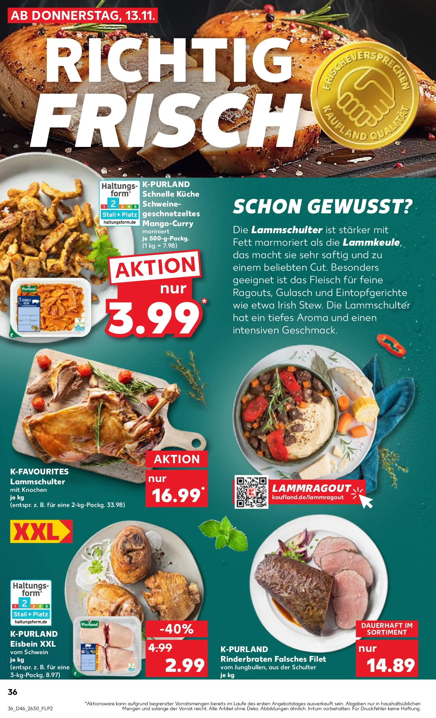 Prospekt Kaufland ab 17.11.2025 » Angebote Online zum Blättern | Seite: 36 | Produkte: Rinderbraten, Küche, Gulasch, Fleisch