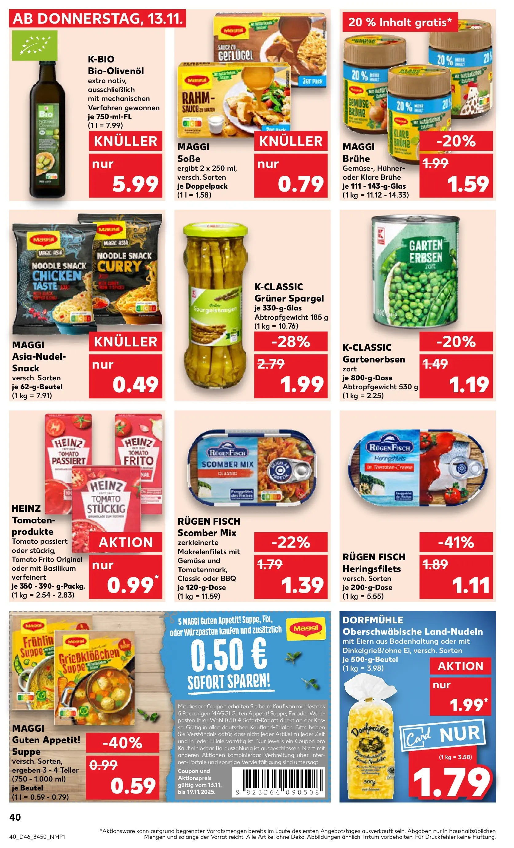 Prospekt Kaufland ab 17.11.2025 » Angebote Online zum Blättern | Seite: 40 | Produkte: Maggi, Tomaten, Fisch, Erbsen
