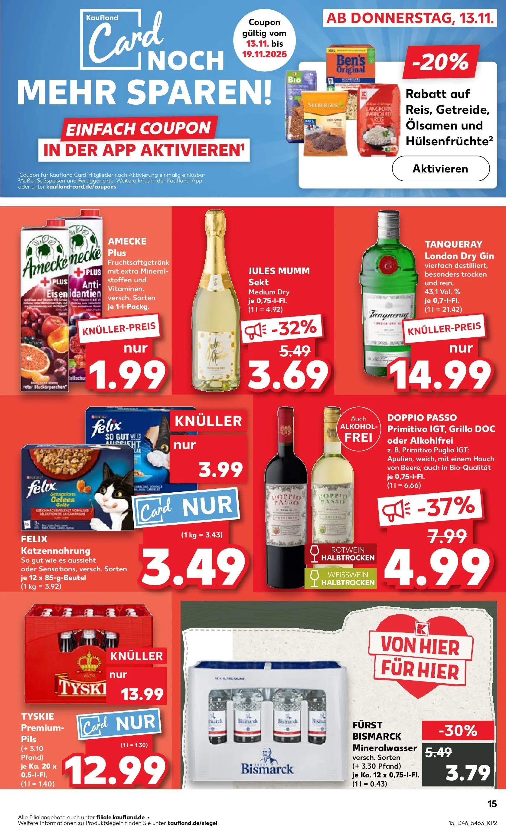 Prospekt Kaufland ab 17.11.2025 » Angebote Online zum Blättern | Seite: 15 | Produkte: Weißwein, Rotwein, Jules mumm, Mineralwasser