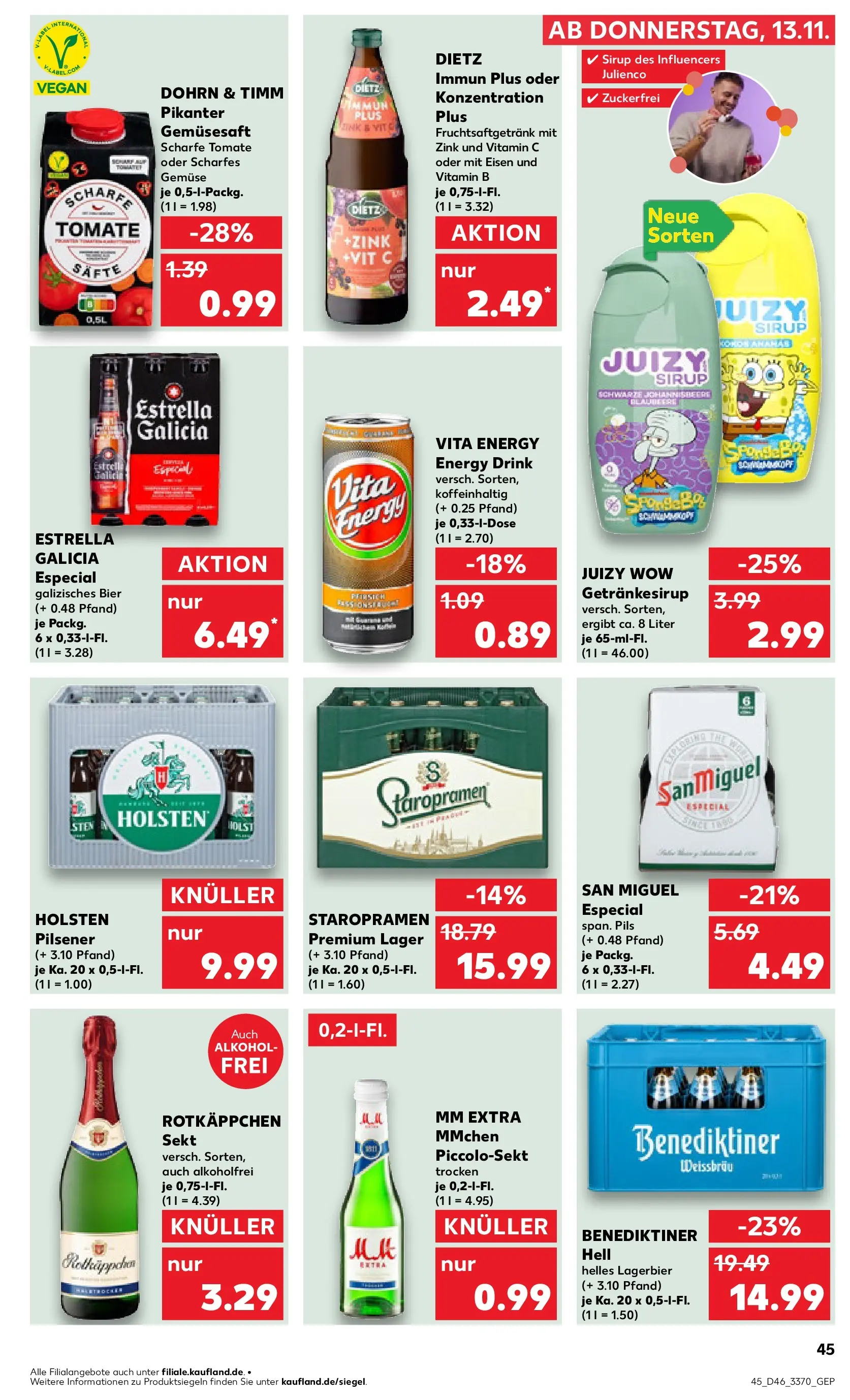 Prospekt Kaufland ab 17.11.2025 » Angebote Online zum Blättern | Seite: 45 | Produkte: Rotkappchen sekt, Bier, Holsten, Sirup