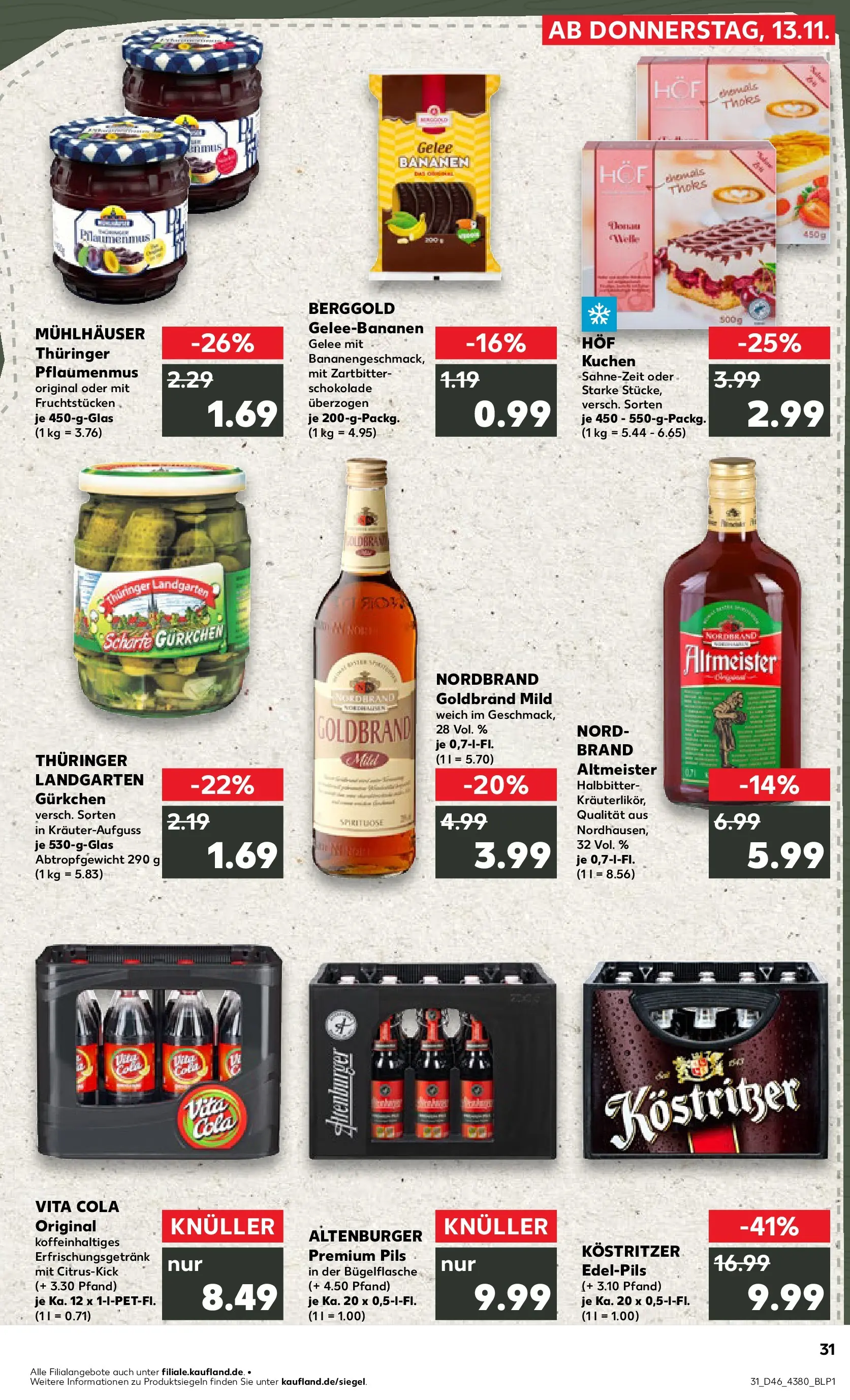 Prospekt Kaufland ab 17.11.2025 » Angebote Online zum Blättern | Seite: 31 | Produkte: Cola, Kostritzer, Bananen, Vita cola