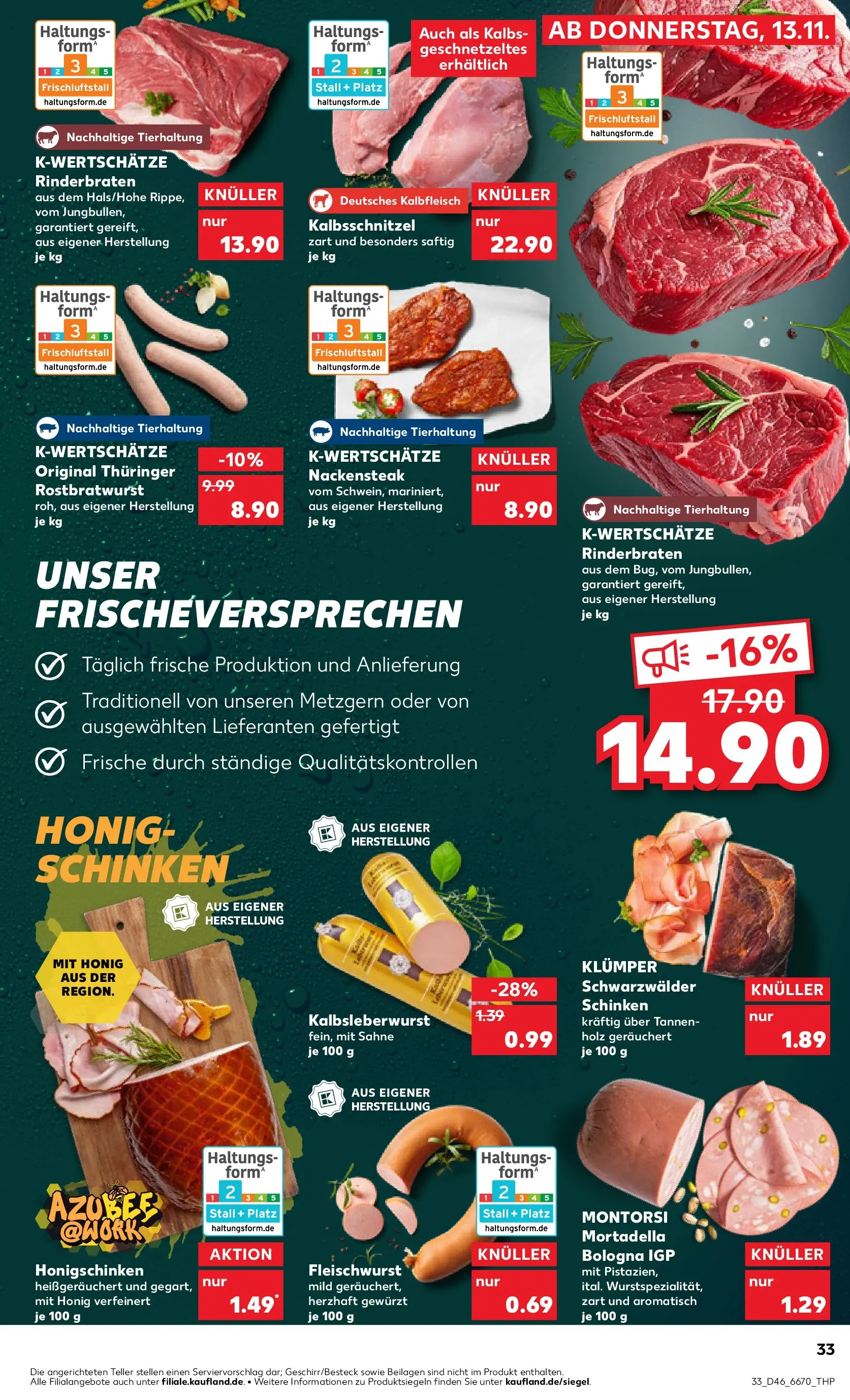 Prospekt Kaufland ab 16.11.2025 » Angebote Online zum Blättern | Seite: 33 | Produkte: Rinderbraten, Schinken, Steak, Sahne