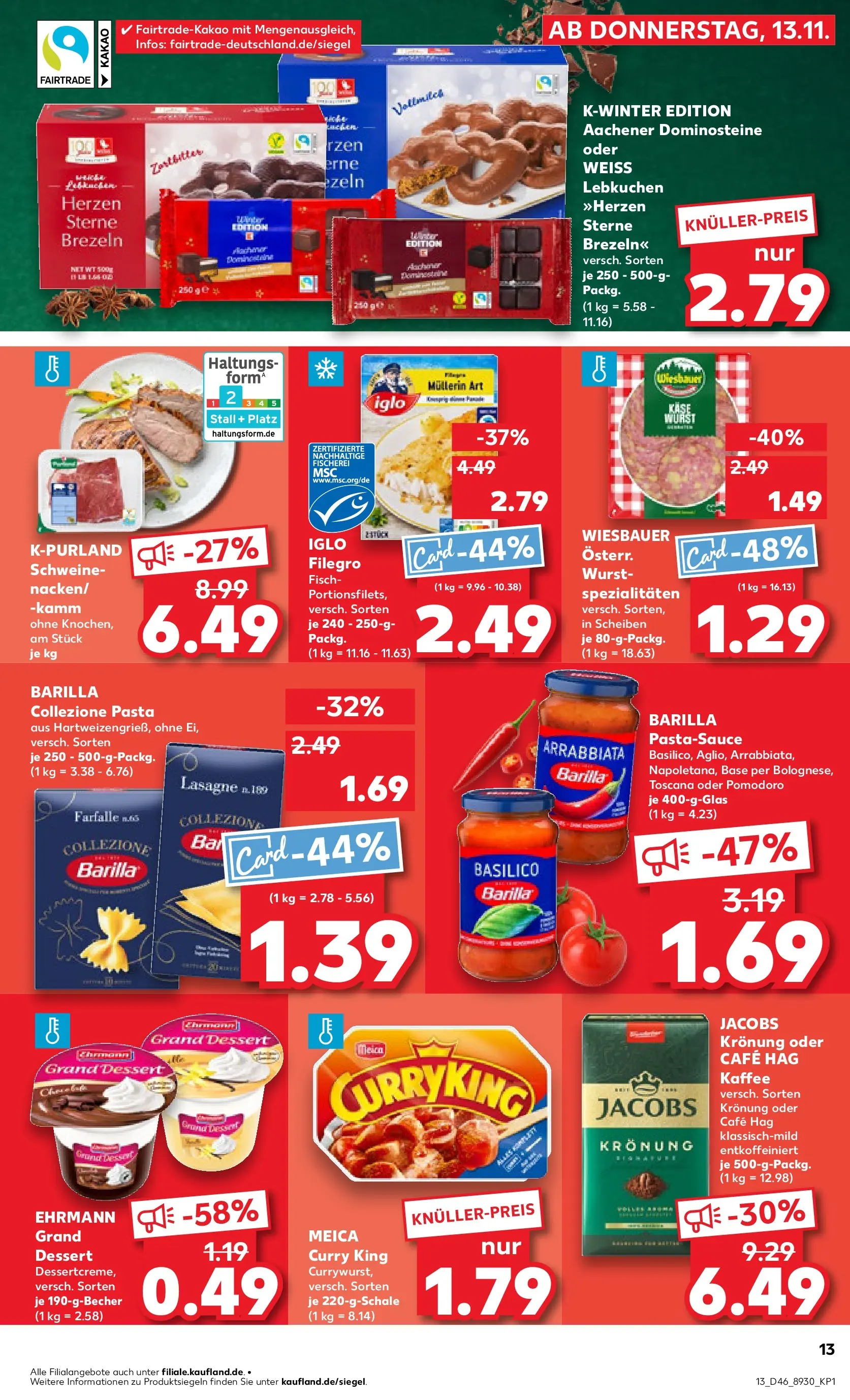 Prospekt Kaufland ab 16.11.2025 » Angebote Online zum Blättern | Seite: 13 | Produkte: Kaffee, Iglo, Meica, Pasta