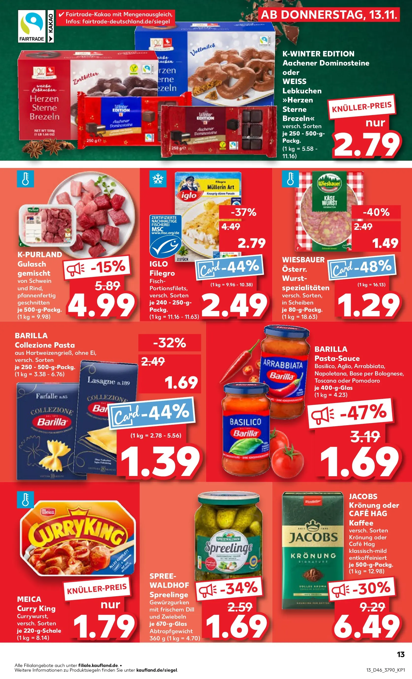 Prospekt Kaufland ab 17.11.2025 » Angebote Online zum Blättern | Seite: 13 | Produkte: Iglo, Fisch, Zwiebeln, Wurst