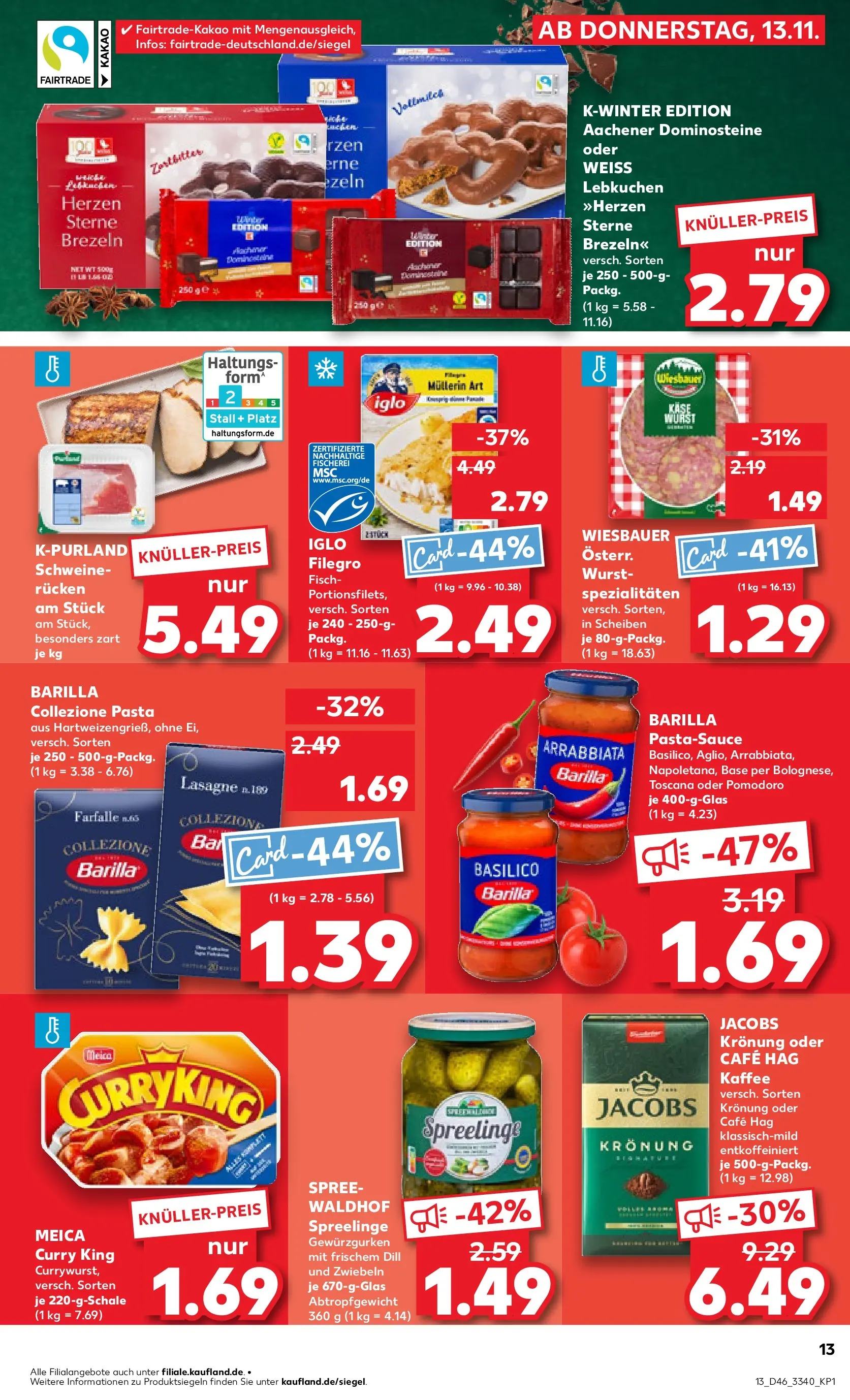 Prospekt Kaufland ab 17.11.2025 » Angebote Online zum Blättern | Seite: 13 | Produkte: Barilla, Kaffee, Meica, Pasta
