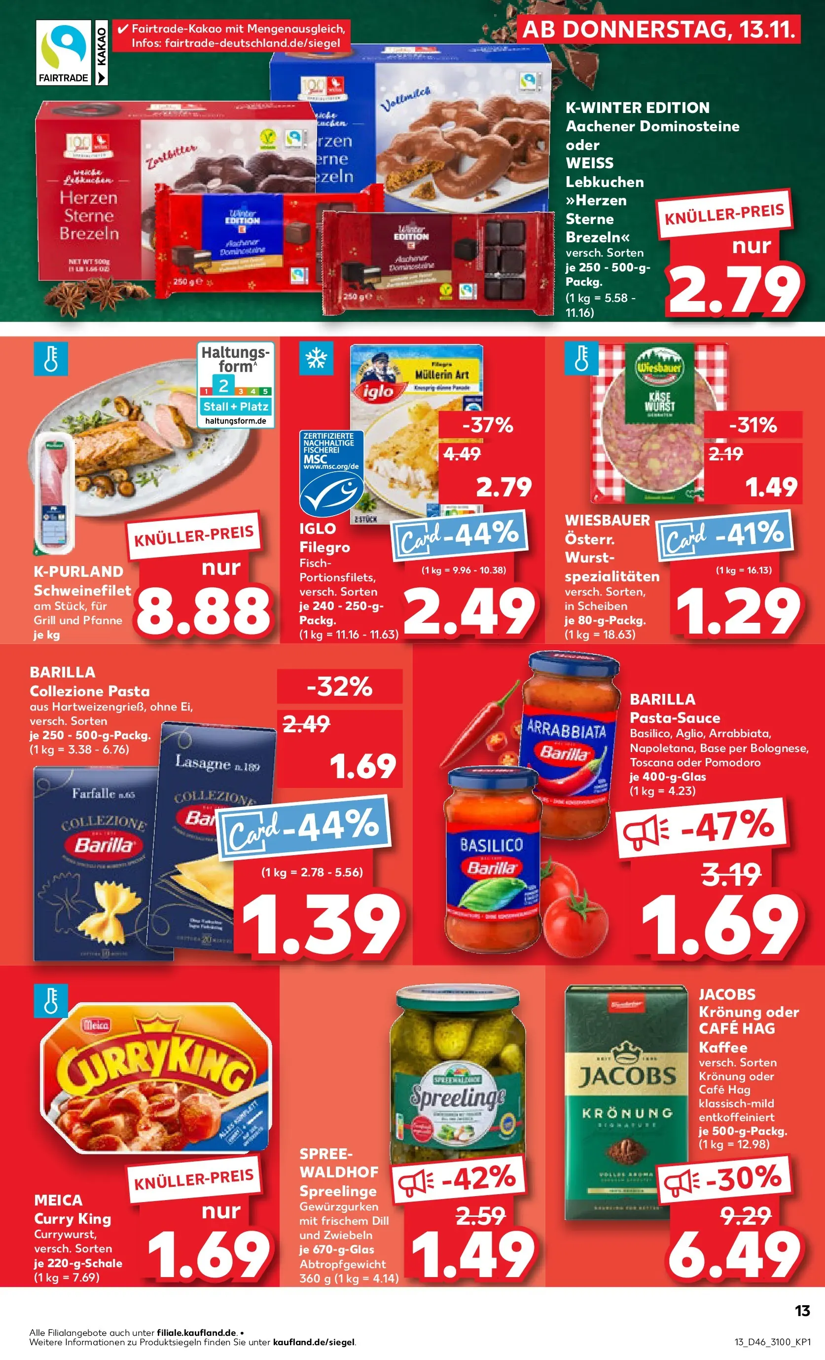 Prospekt Kaufland ab 17.11.2025 » Angebote Online zum Blättern | Seite: 13 | Produkte: Iglo, Schweinefilet, Fisch, Pasta