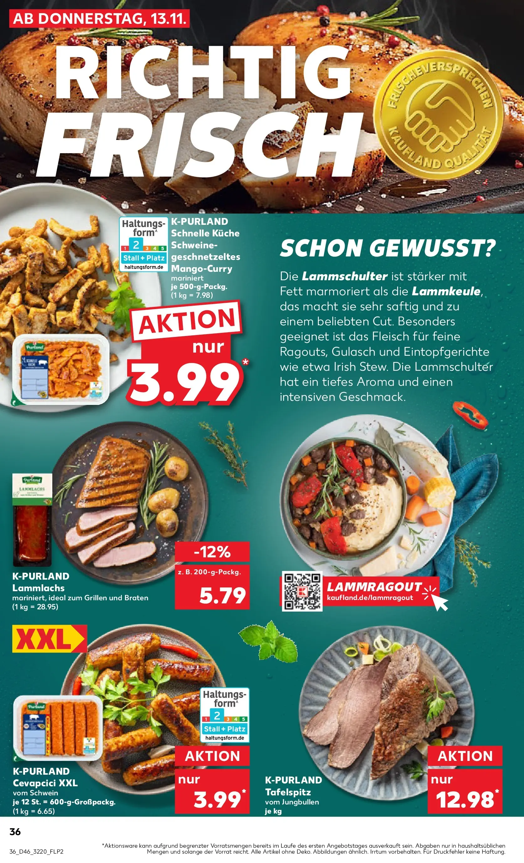 Prospekt Kaufland ab 17.11.2025 » Angebote Online zum Blättern | Seite: 36 | Produkte: Tafelspitz, Cevapcici, Gulasch, Fleisch