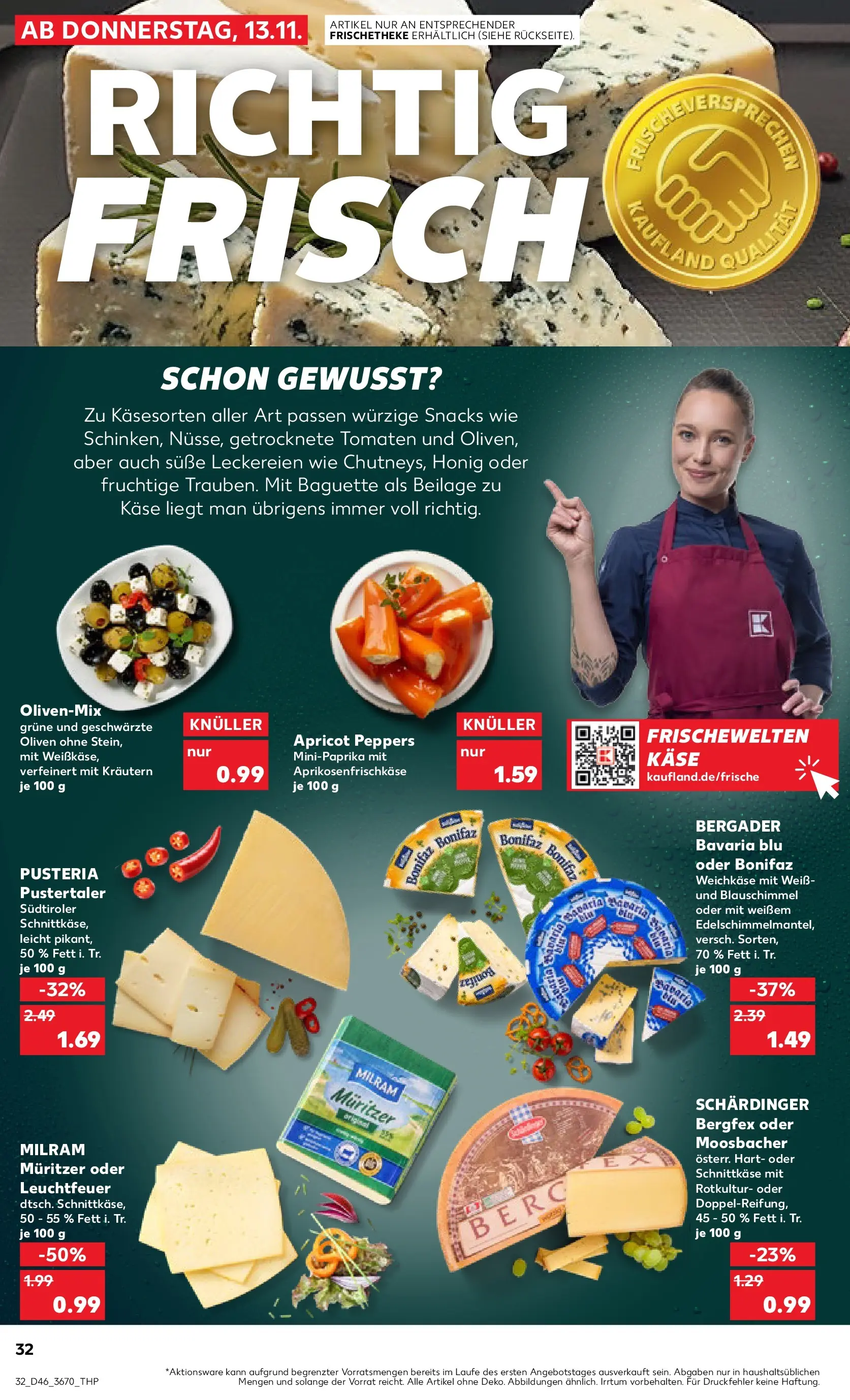 Prospekt Kaufland ab 17.11.2025 » Angebote Online zum Blättern | Seite: 32 | Produkte: Käse, Baguette, Tomaten, Milram