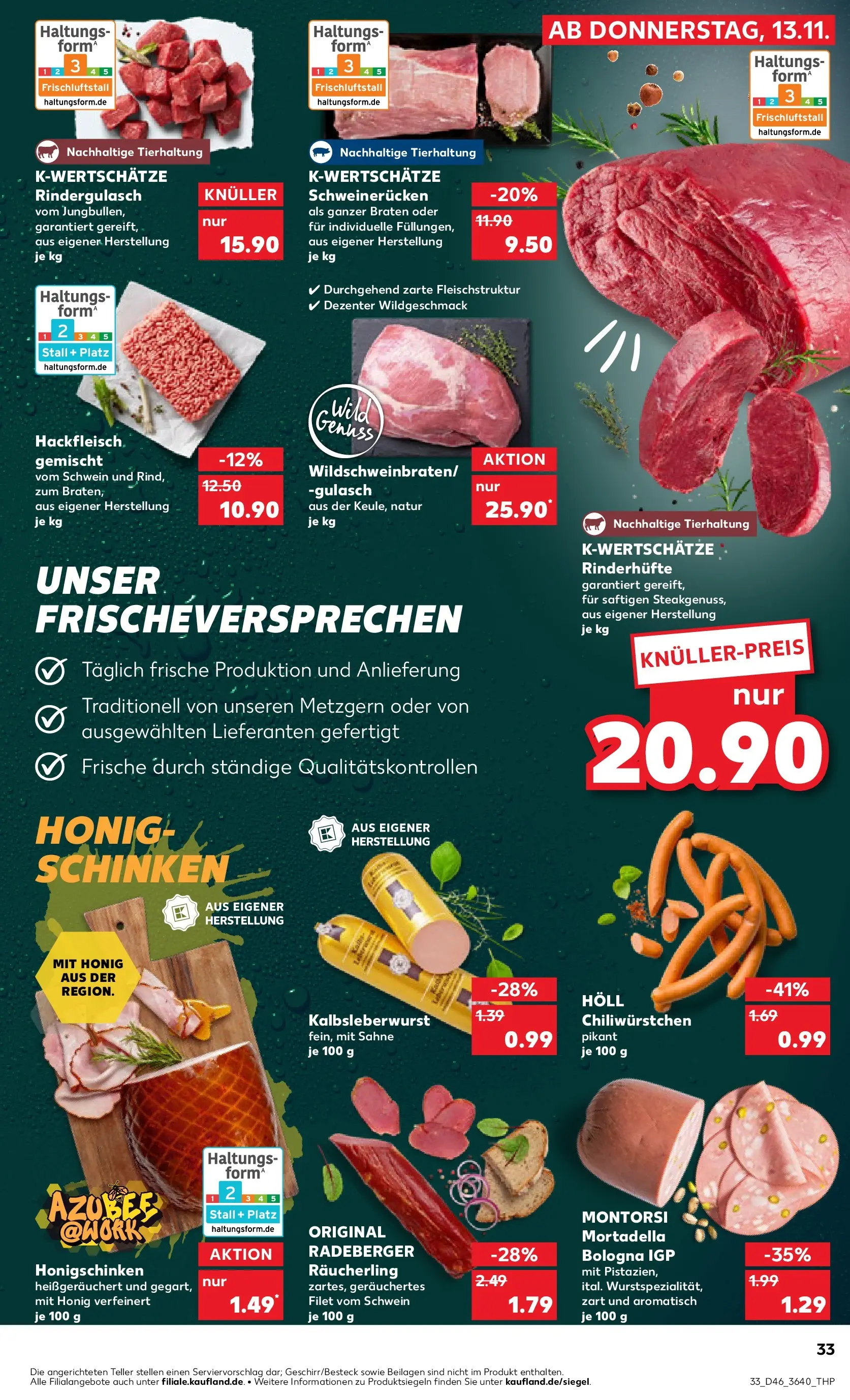 Prospekt Kaufland ab 17.11.2025 » Angebote Online zum Blättern | Seite: 33 | Produkte: Rindergulasch, Gulasch, Schinken, Hackfleisch