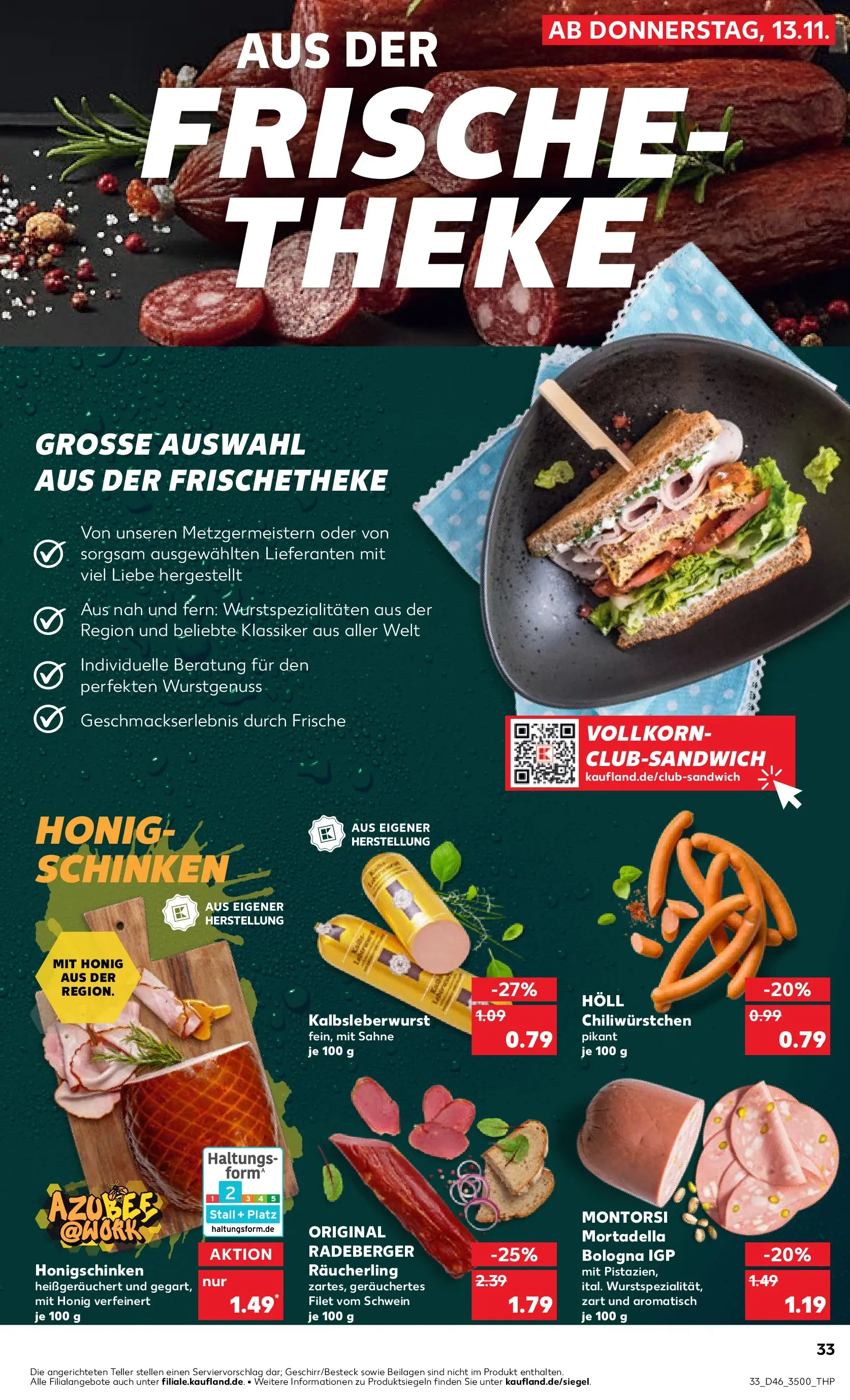 Prospekt Kaufland ab 17.11.2025 » Angebote Online zum Blättern | Seite: 33 | Produkte: Theke, Schinken, Sahne