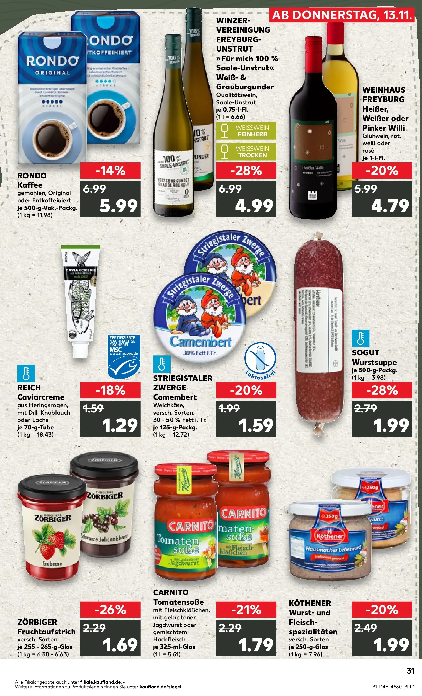 Prospekt Kaufland ab 17.11.2025 » Angebote Online zum Blättern | Seite: 31 | Produkte: Weißwein, Tomaten, Lachs, Hackfleisch