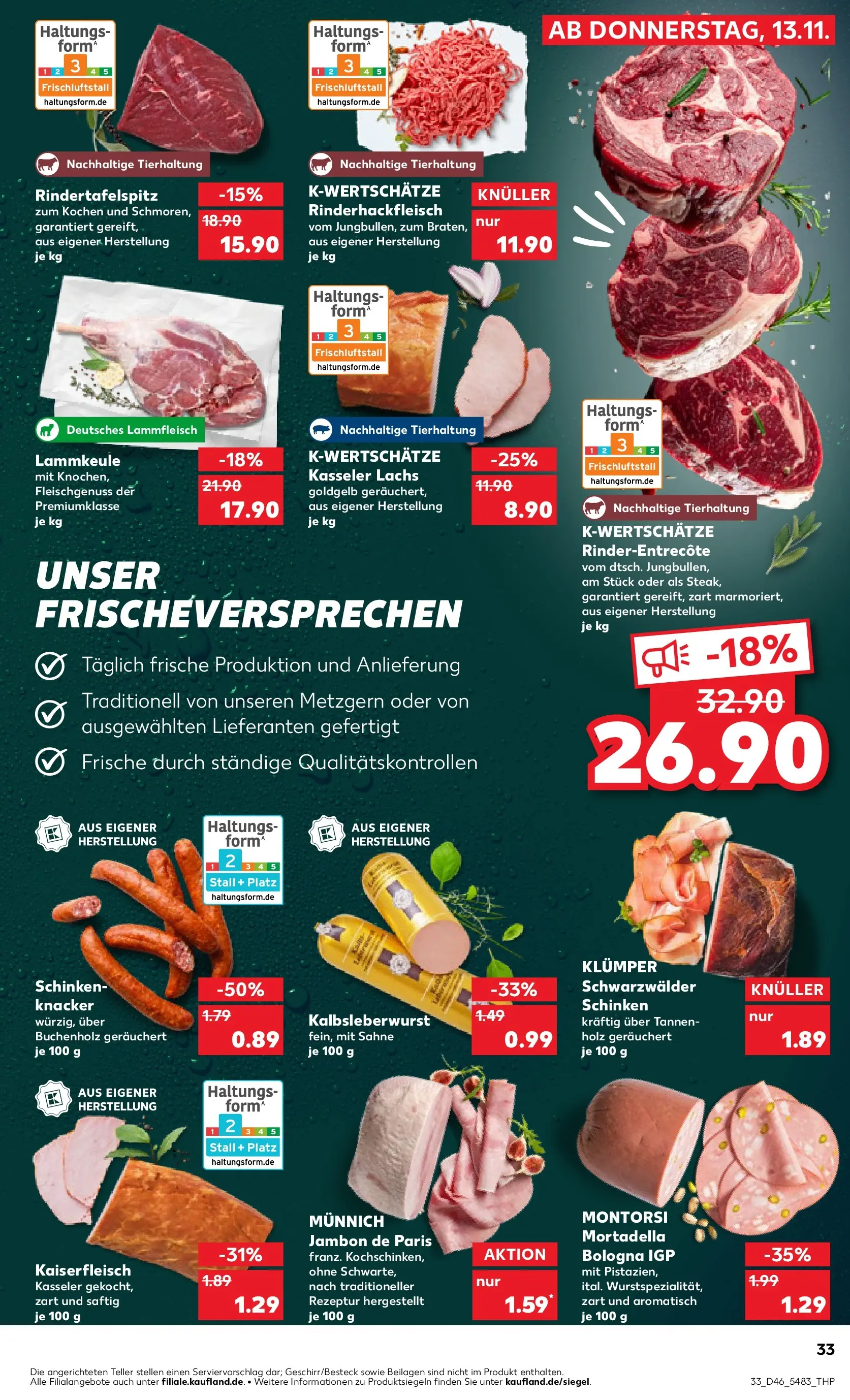 Prospekt Kaufland ab 17.11.2025 » Angebote Online zum Blättern | Seite: 33 | Produkte: Lammkeule, Lachs, Schinken, Sahne