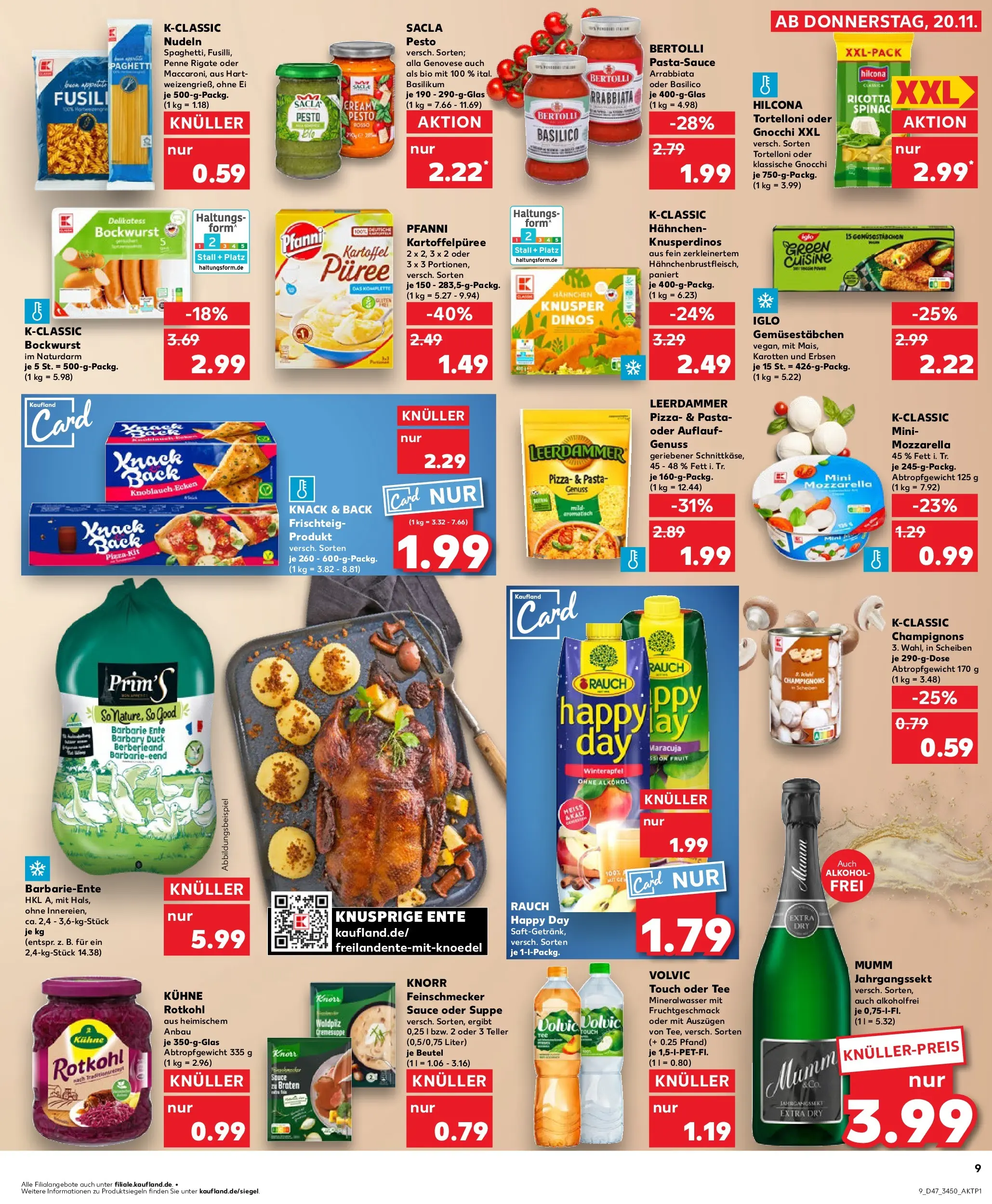 Prospekt Kaufland ab 20.11.2025 » Angebote Online zum Blättern | Seite: 9 | Produkte: Hahnchen, Mineralwasser, Champignons, Pasta