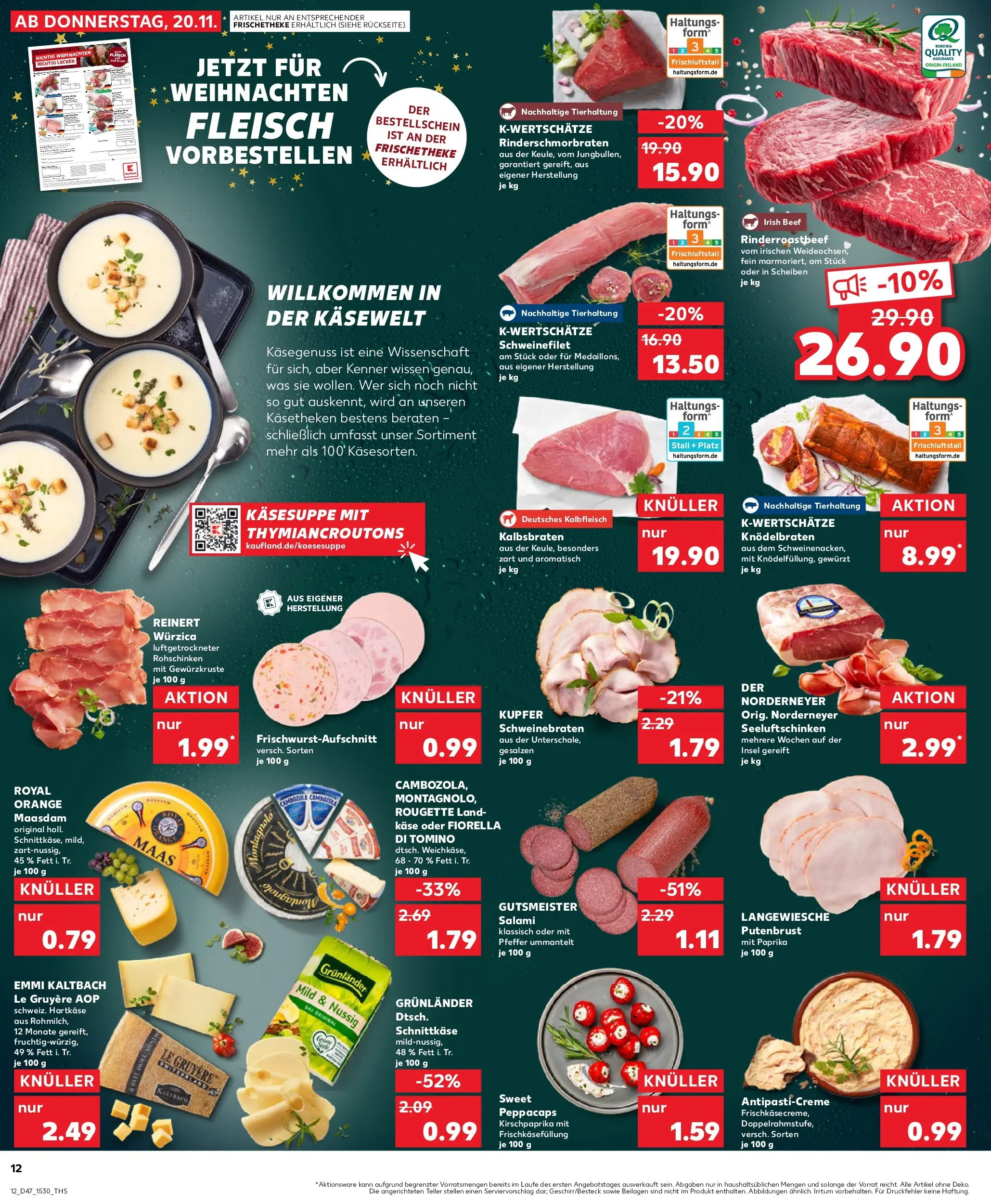 Prospekt Kaufland ab 19.11.2025 » Angebote Online zum Blättern | Seite: 12 | Produkte: Käse, Paprika, Grunlander, Fleisch