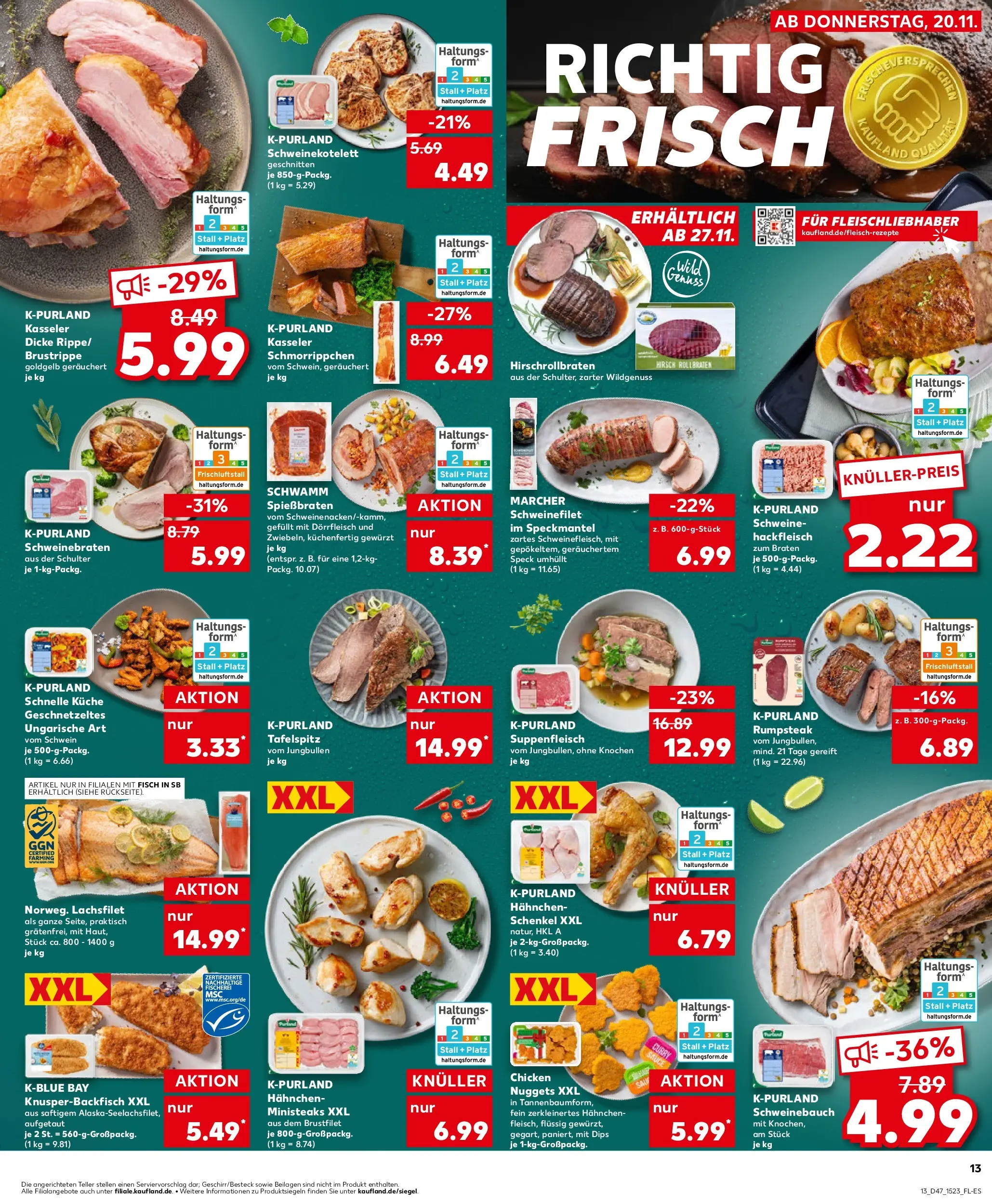 Prospekt Kaufland ab 20.11.2025 » Angebote Online zum Blättern | Seite: 13 | Produkte: Hahnchen, Küche, Schweinefilet, Hackfleisch