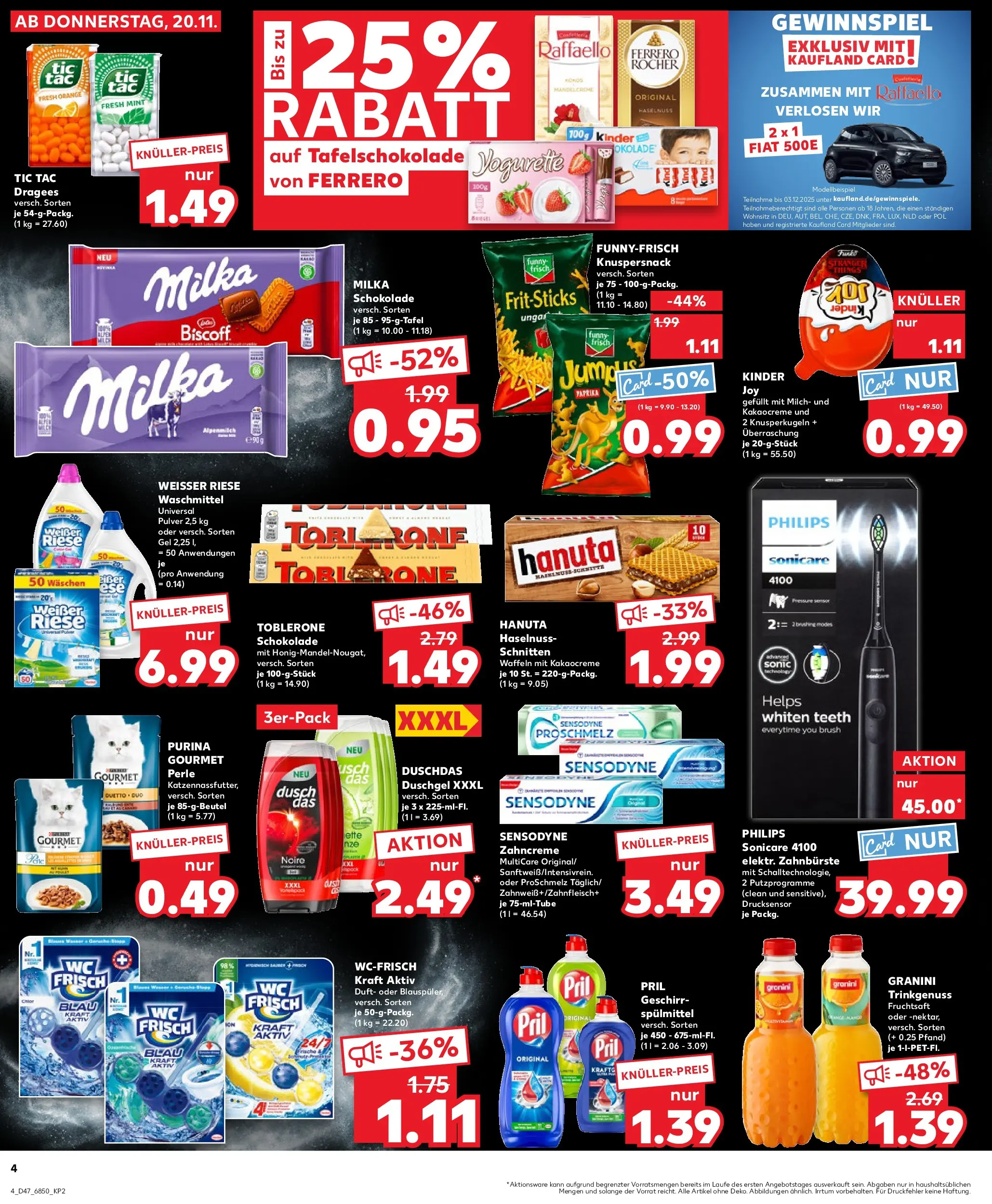 Prospekt Kaufland ab 20.11.2025 » Angebote Online zum Blättern | Seite: 4 | Produkte: Milch, Schokolade, Kinder joy, Duschgel