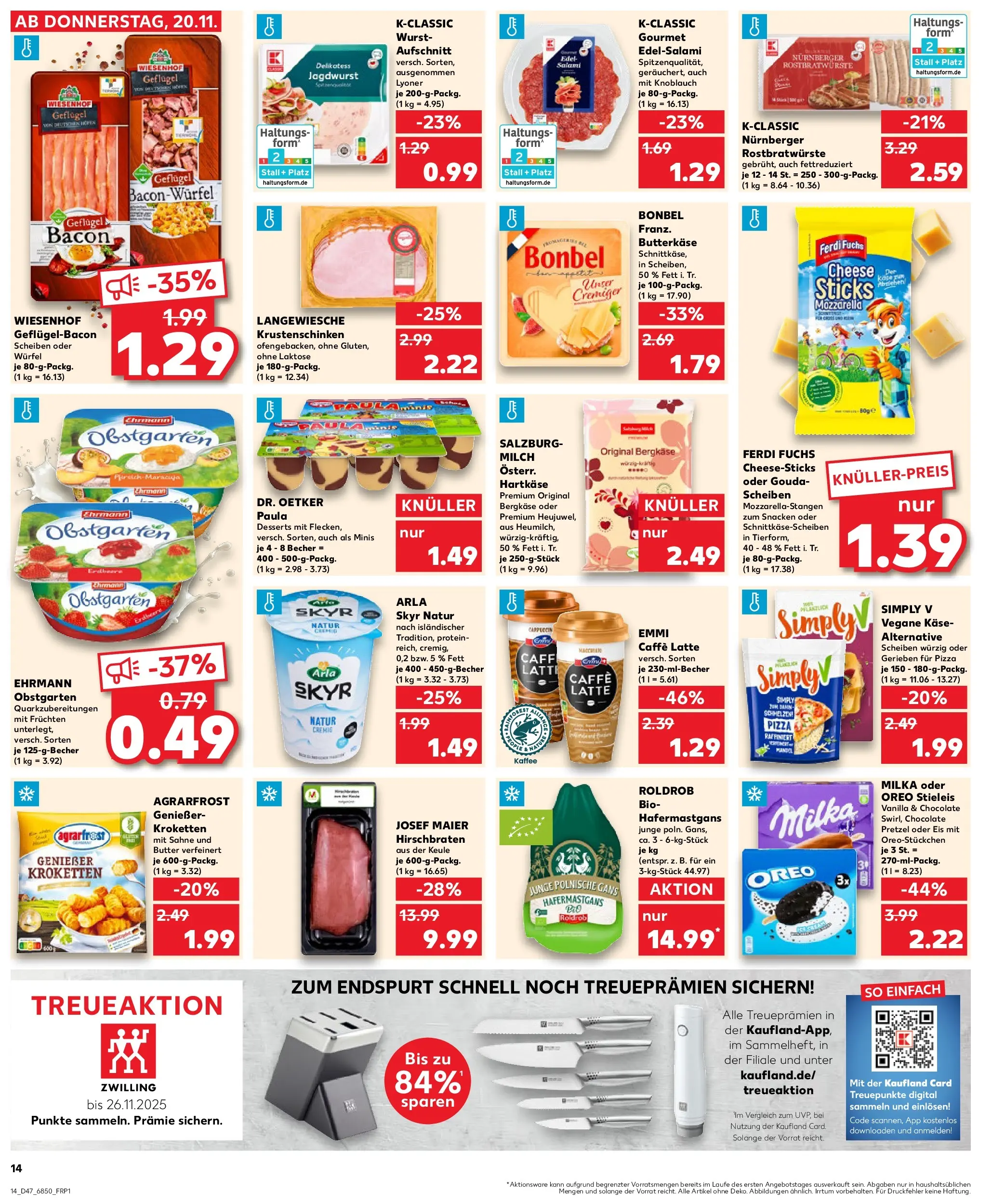 Prospekt Kaufland ab 20.11.2025 » Angebote Online zum Blättern | Seite: 14 | Produkte: Butter, Gouda, Milka, Salami