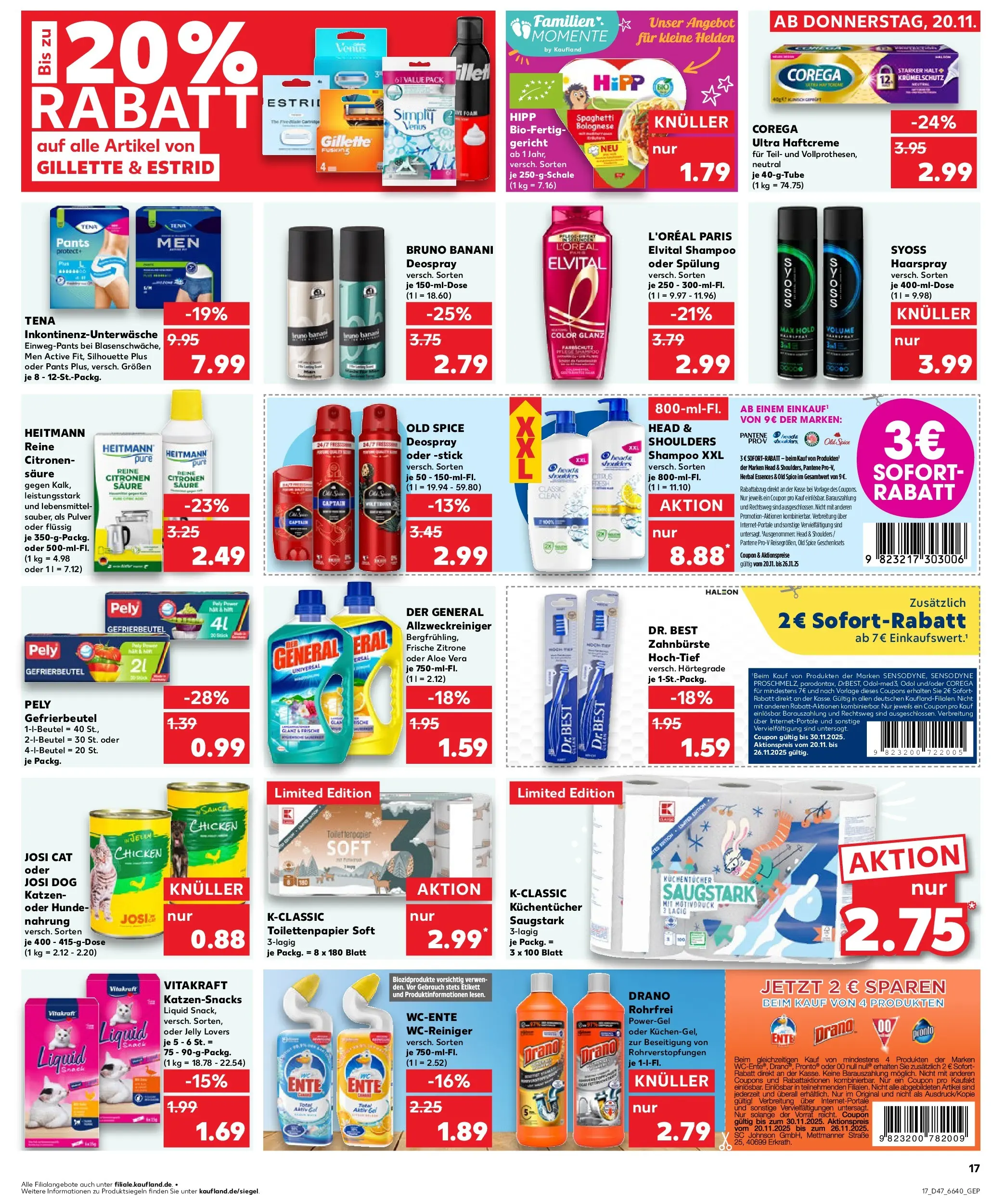 Prospekt Kaufland ab 20.11.2025 » Angebote Online zum Blättern | Seite: 17 | Produkte: Haarspray, Zahnbürste, Ente, Toilettenpapier