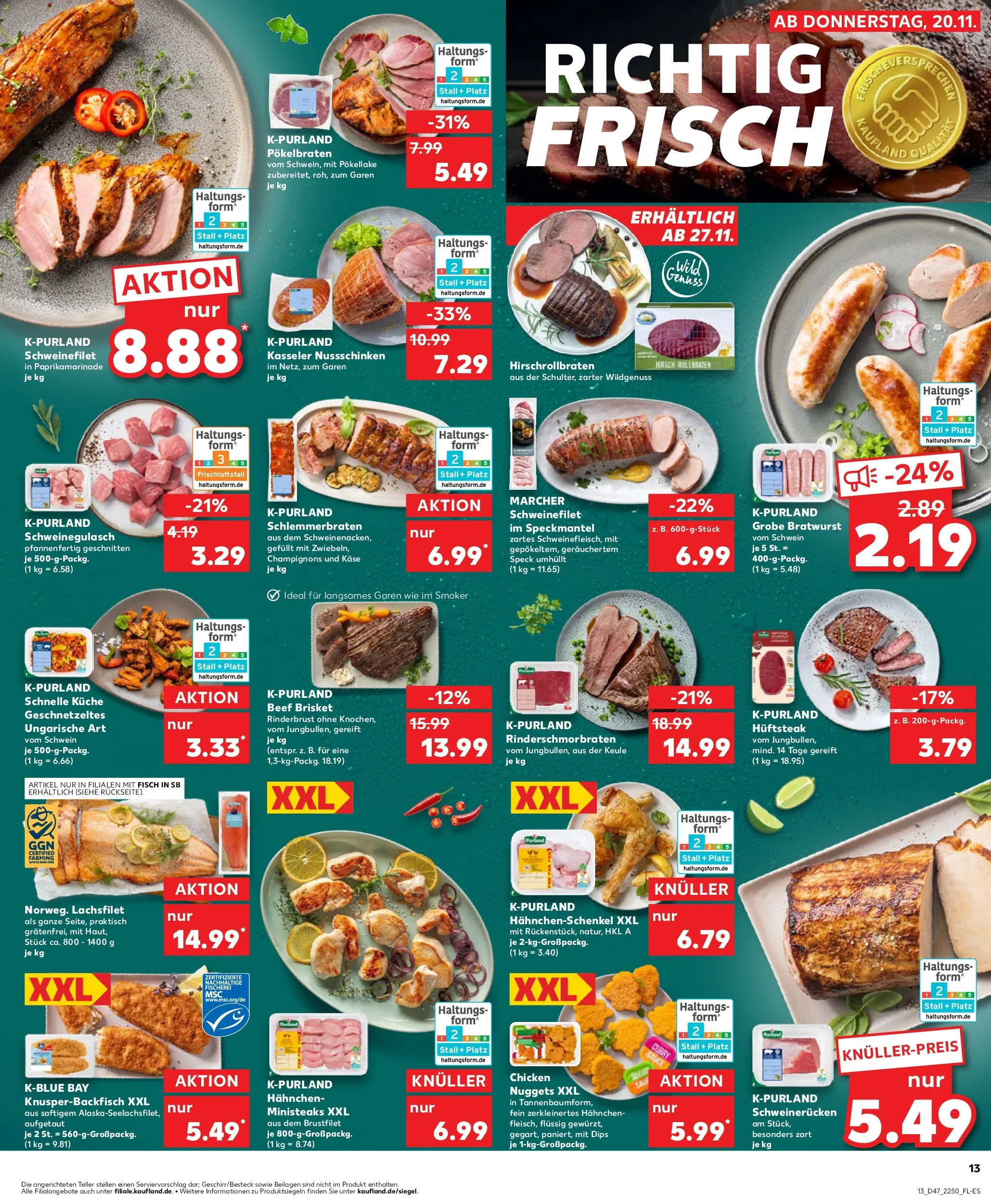 Prospekt Kaufland ab 20.11.2025 » Angebote Online zum Blättern | Seite: 13 | Produkte: Schweinegulasch, Käse, Küche, Schweinefilet